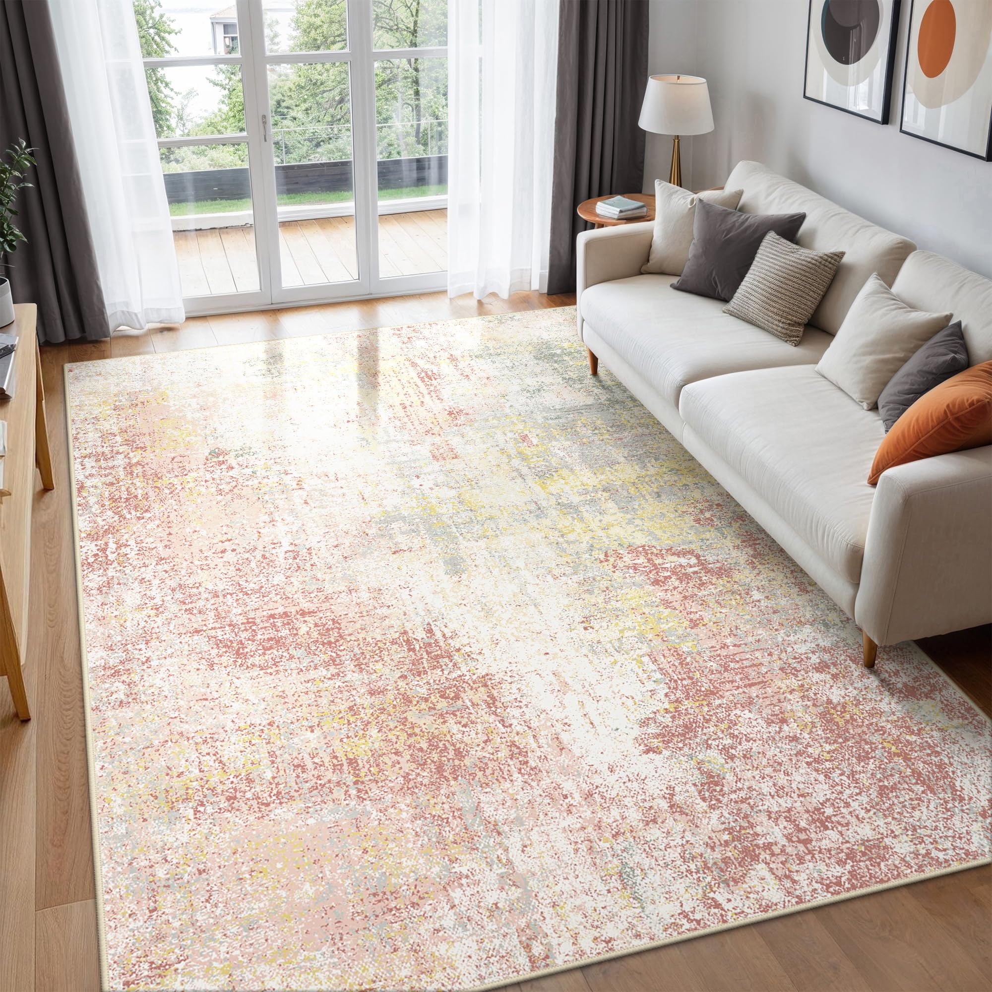 BEIMO Large Washable Rugs Living Room 160x230cm, Abstract Area Rugs for Bedroom Soft Short Pile, Machine Washable Rug Non-Slip Rugs for Living Room, Dining Room, Rose Gold — image 1