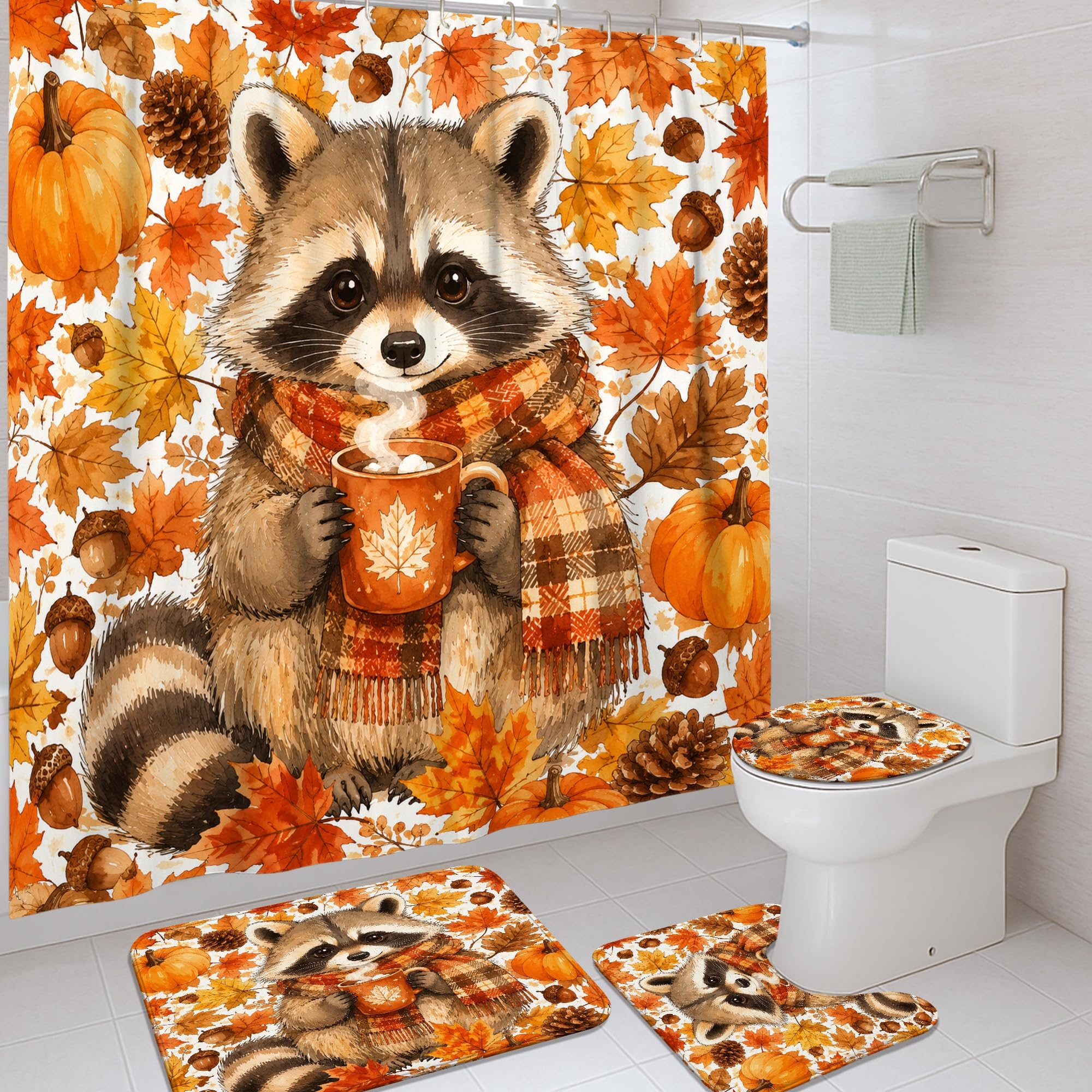 Rideau de douche raton laveur et citrouilles pour créer un cocon chaleureux en automne