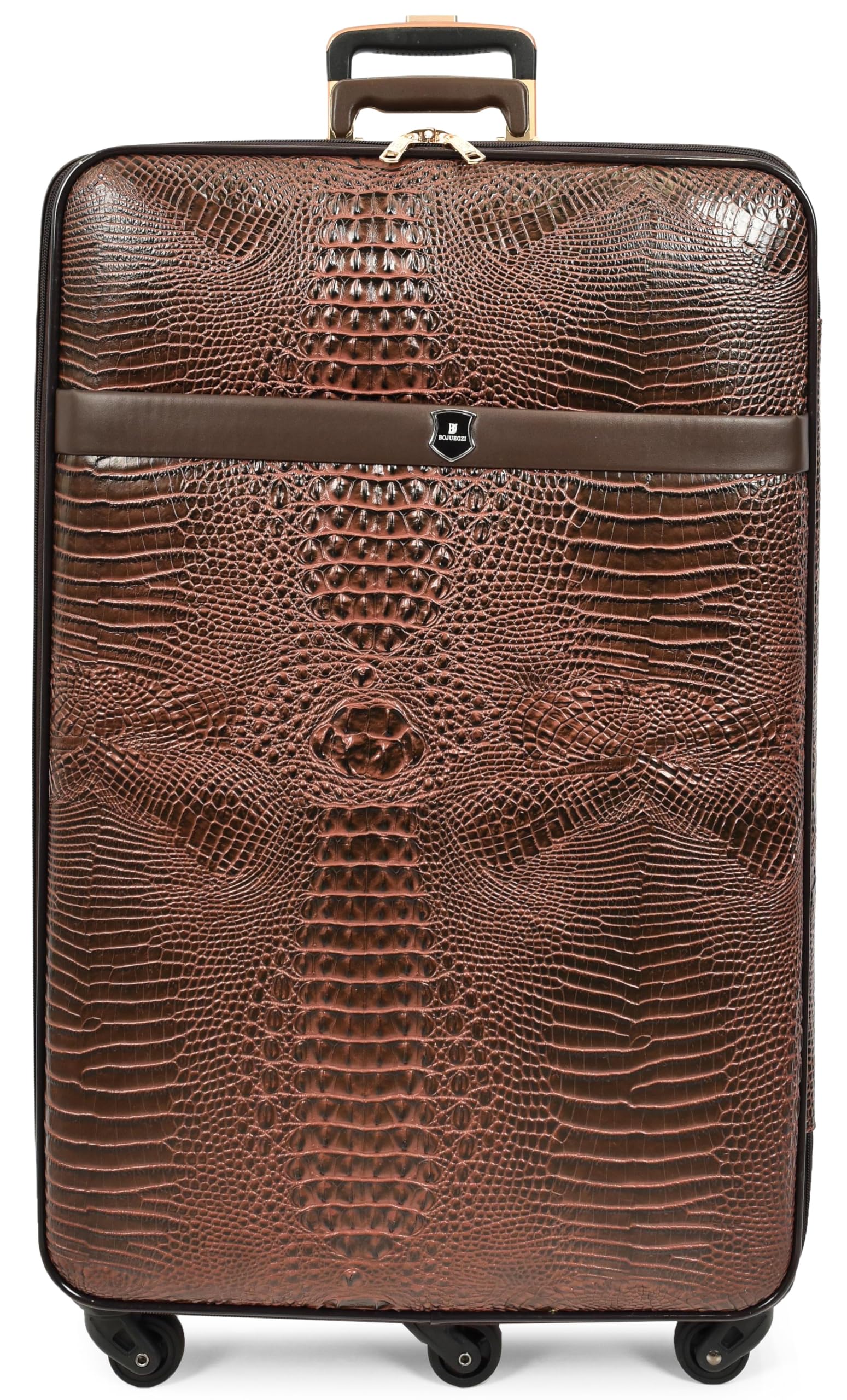 A1 FASHION GOODS Bagaglio in pelle PU marrone goffrato, valigie leggere con ruote, moto ibrido durevole del carrello di Shell, Marrone, Large 28" (Check-in Size), Valigia