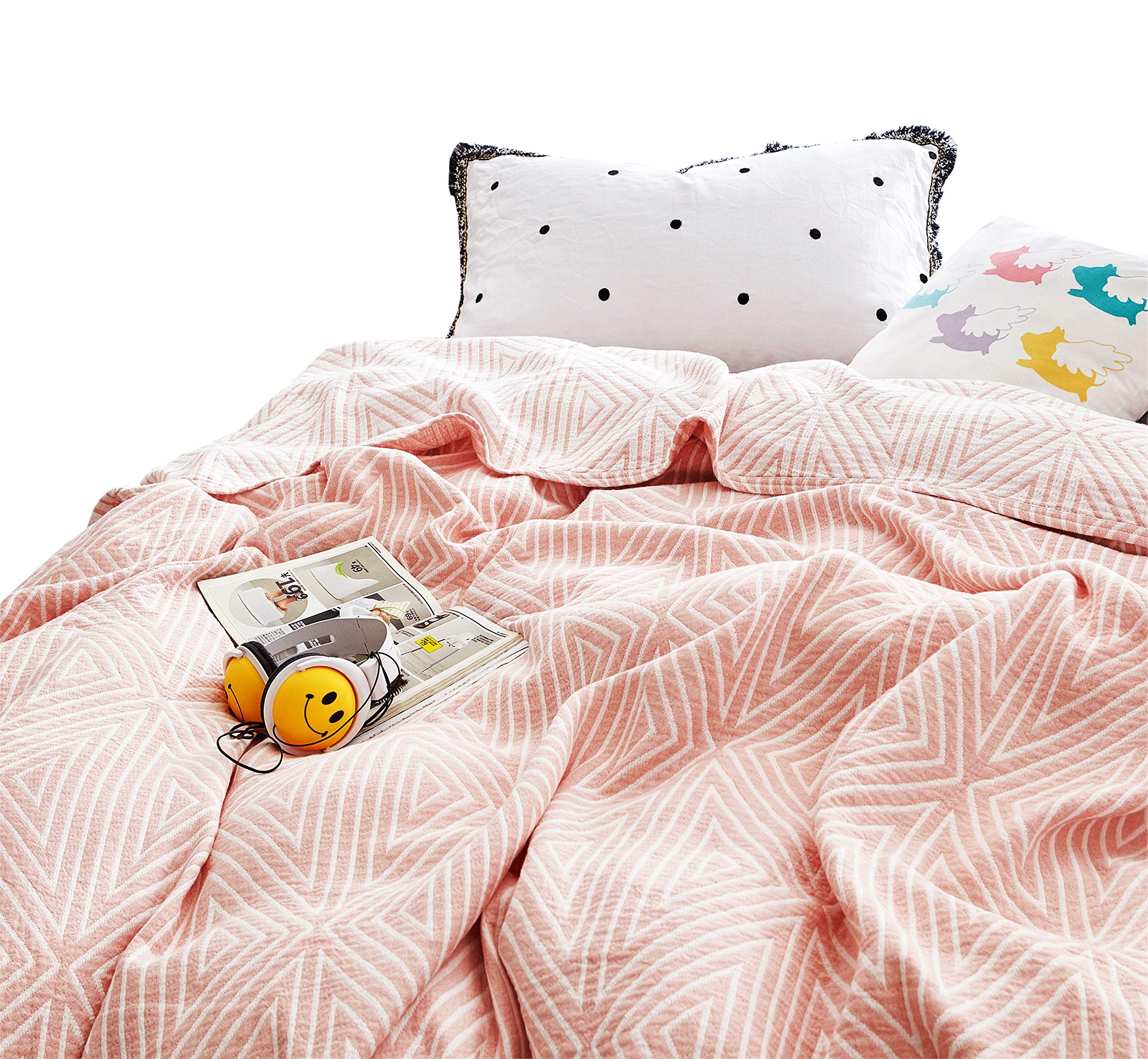 MEJU Red Striped Checks Muslin Reversible Summer Blanket for Bed Sofa Couch 100% Combed Cotton 3 Layer Soft Warm Quick Dry Throw Blanket Bedspread Bed Coverlet Sheet Full Queen 80 in x 90 in