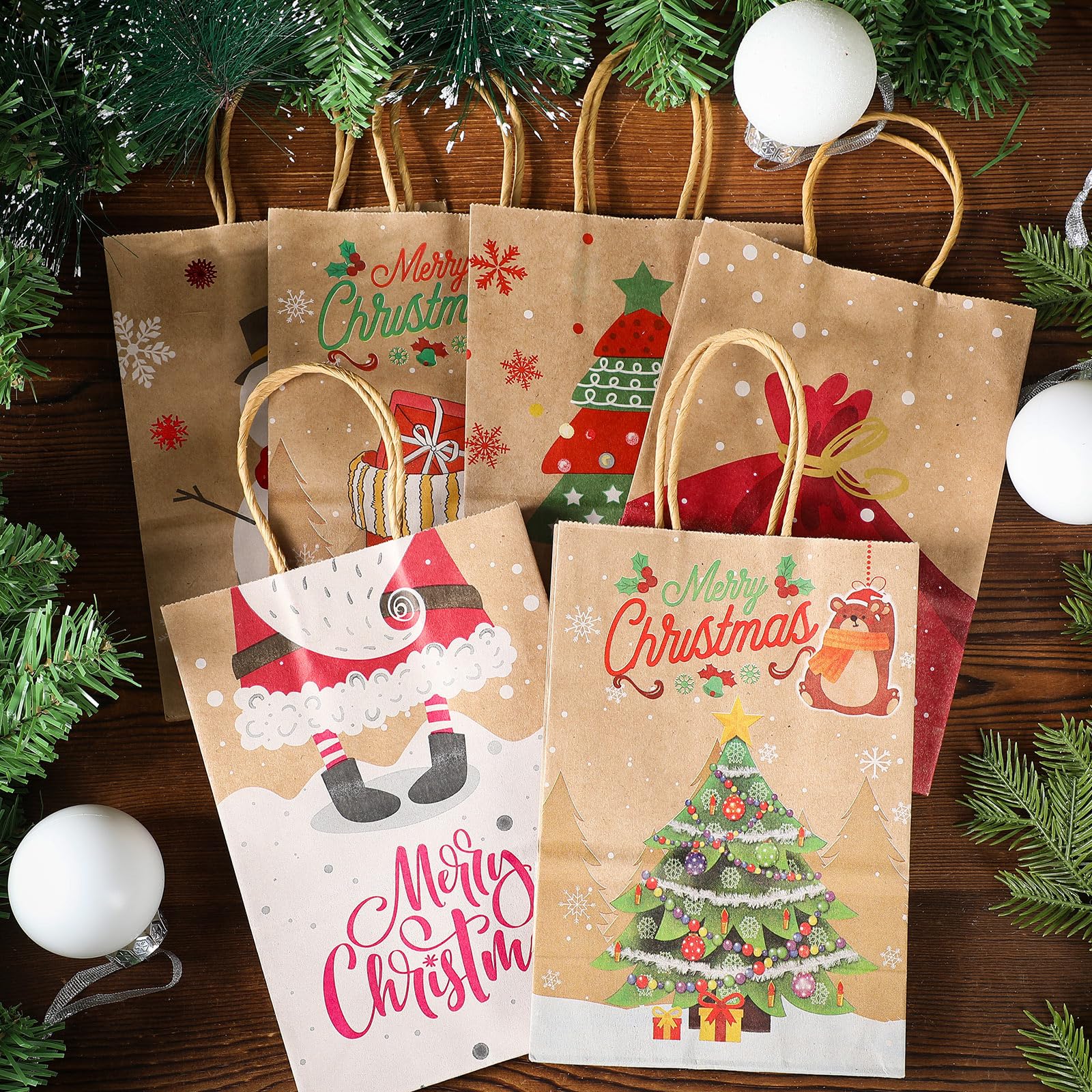 Cholemy 100 bolsas de regalo de Navidad con varios estampados de Navidad, bolsas de regalo de Navidad con asas, bolsas de papel de regalo de Navidad para envolver vacaciones de Navidad (estilo fresco,