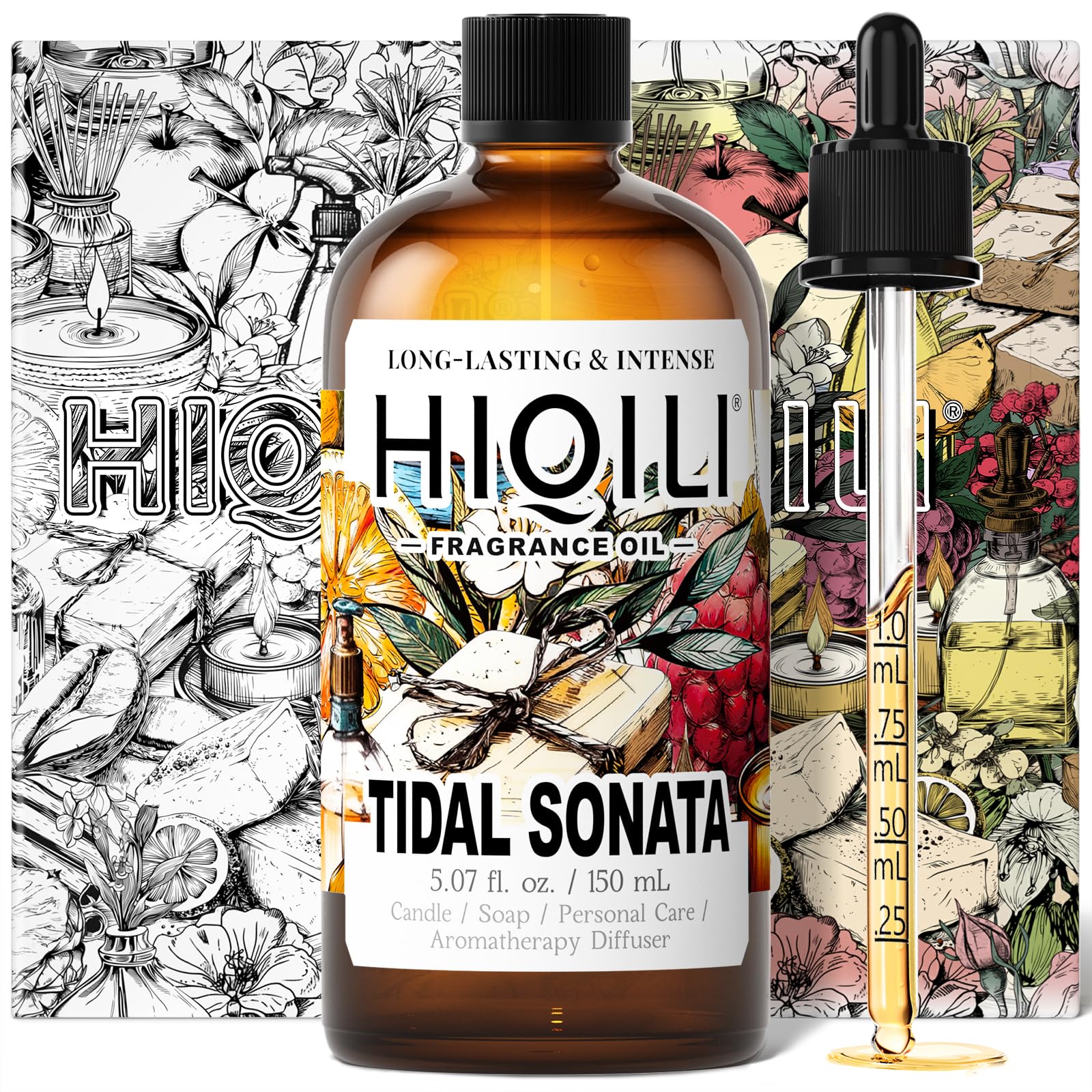 HIQILI Tidal Sonata Fragrance Oil for Diffuser, Ocean &amp; Lemon Scents, Candle &amp; Soap Making, Personal Care Scenting, Aquatic Notes, Long-Lasting Scents - 5.07 Fl Oz (Pack of 1)