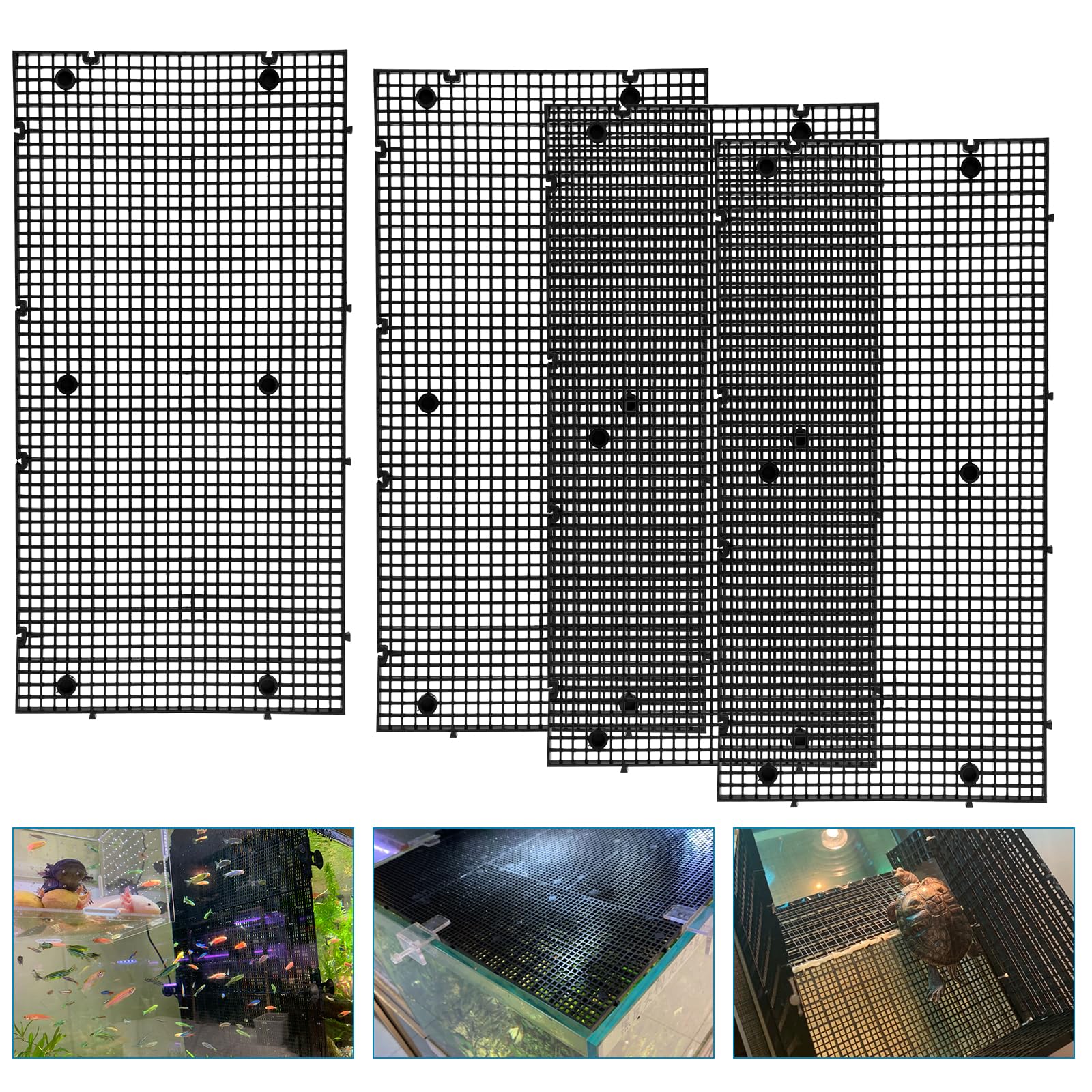 Divisor de pecera de bricolaje, divisor de acuario, filtro inferior, tabla de aislamiento, bandeja de caja de huevos (negro, 4 piezas de 11.8 x 5.9 pulgadas con agujero de 0.15 pulgadas)