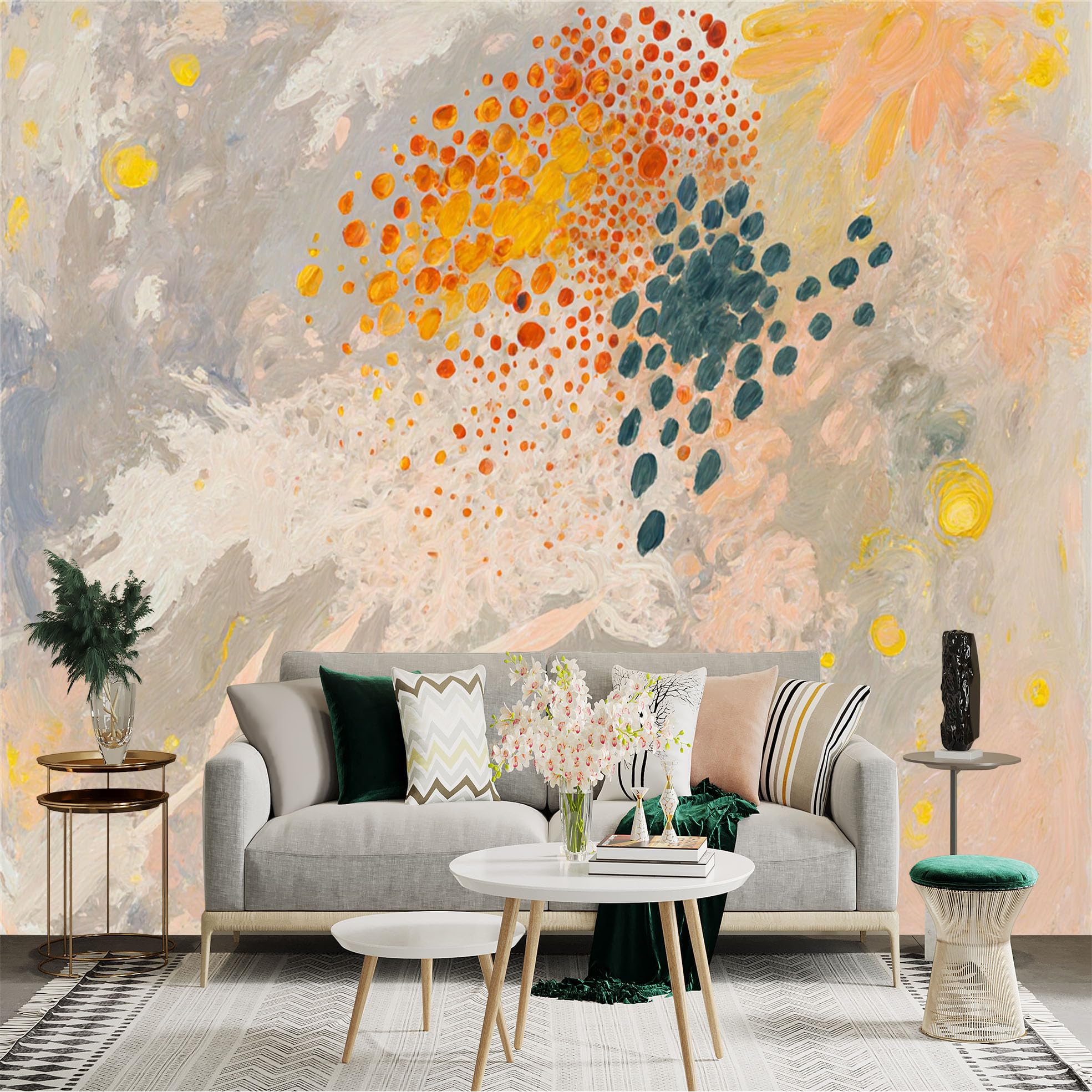 Custom Size Wall Sticker Mural， Abstract Oil Painting， Textured Brushstrokes， Soft Pastel Tones， Modern Botanical Art， for wall Decoration， peelandstick wall Decals.