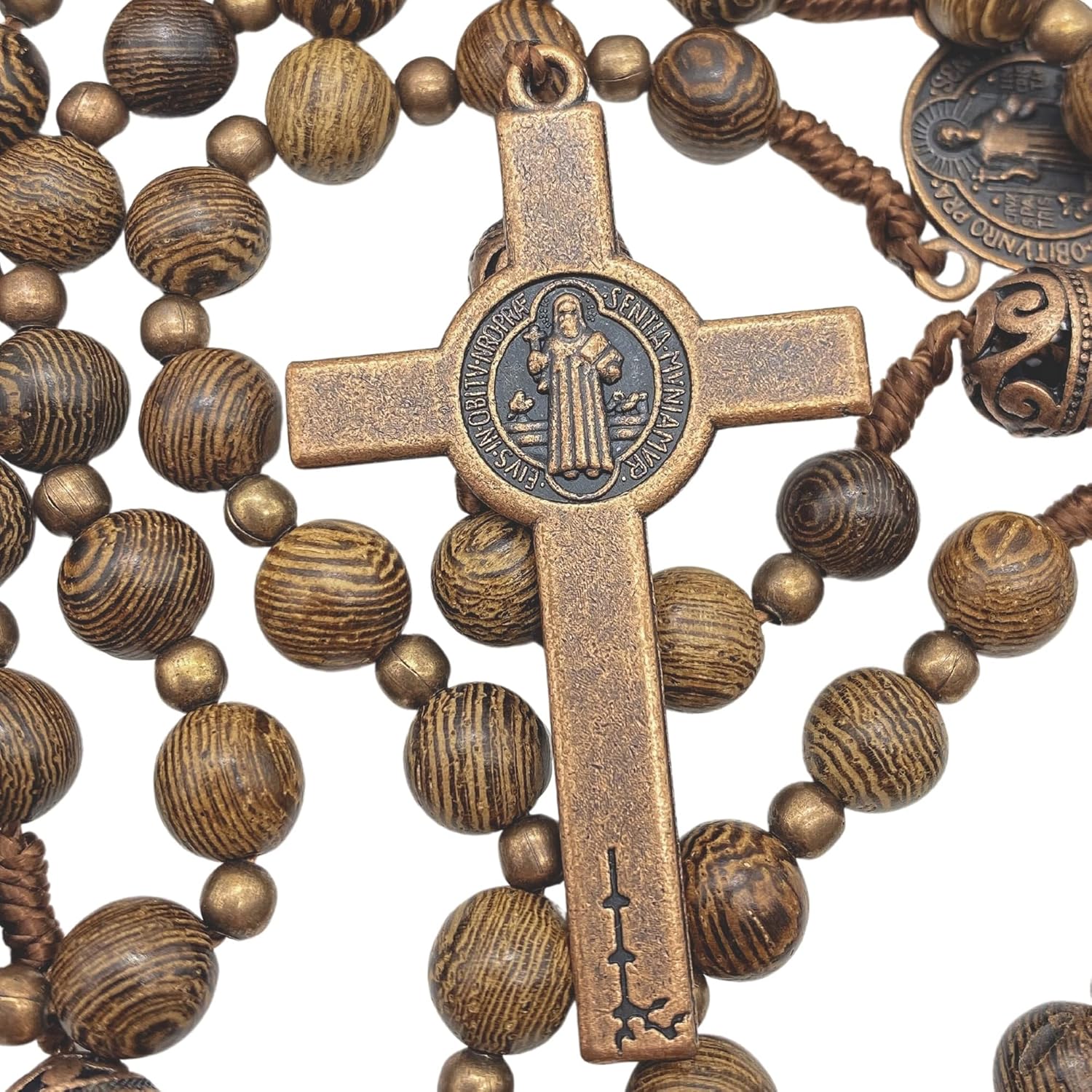 Nazareth Store Sacred St Benedict Wood beads Rosary Solid Wooden Beaded Necklace & Metal Glory Beads Catholic Cross Crucifix - Image 7