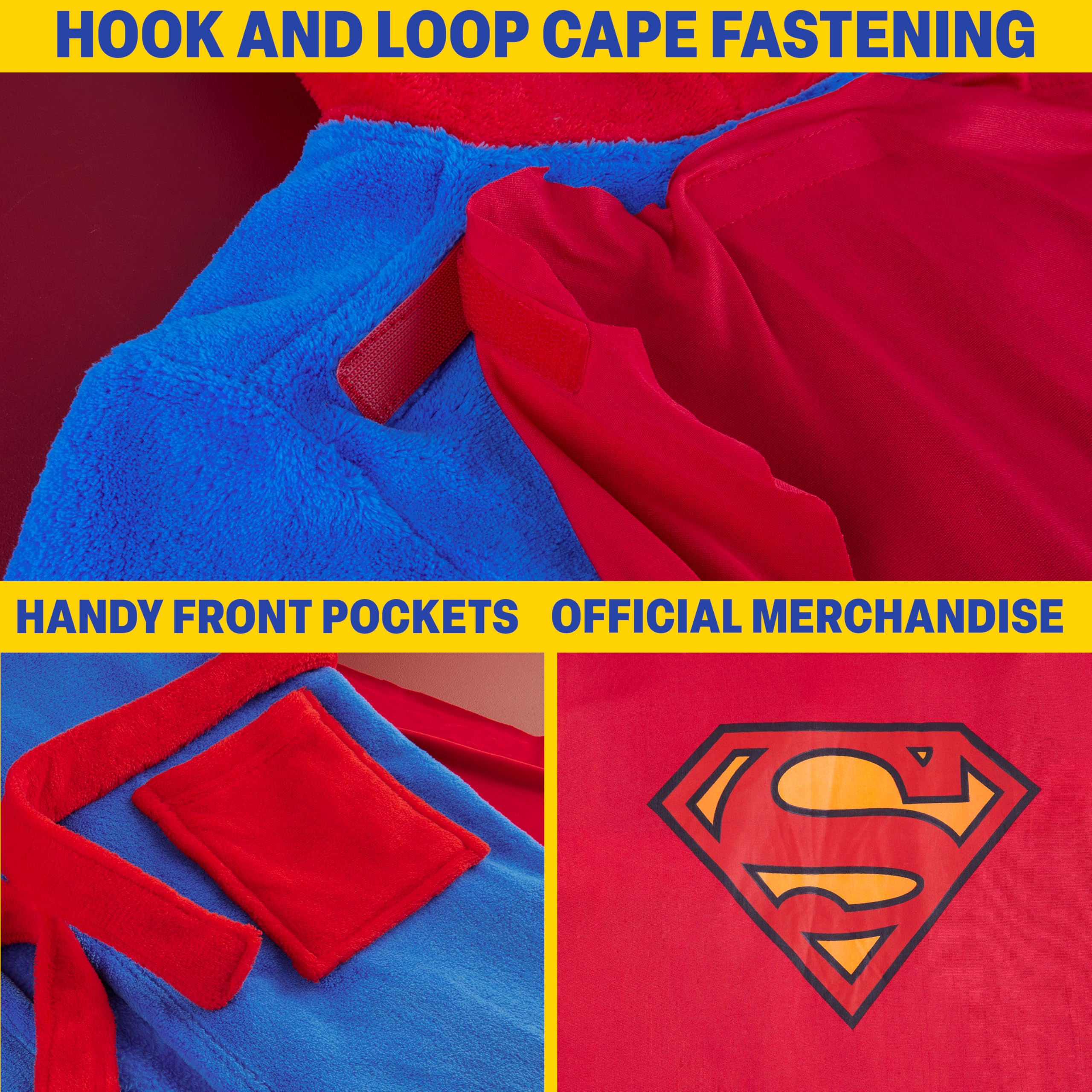 DC Comics Superman Peignoir avec Cape Enfant Garçon, 5-14 Ans, Peignoir Capuche en Polaire Douce, Super Héros Cadeau Garçon