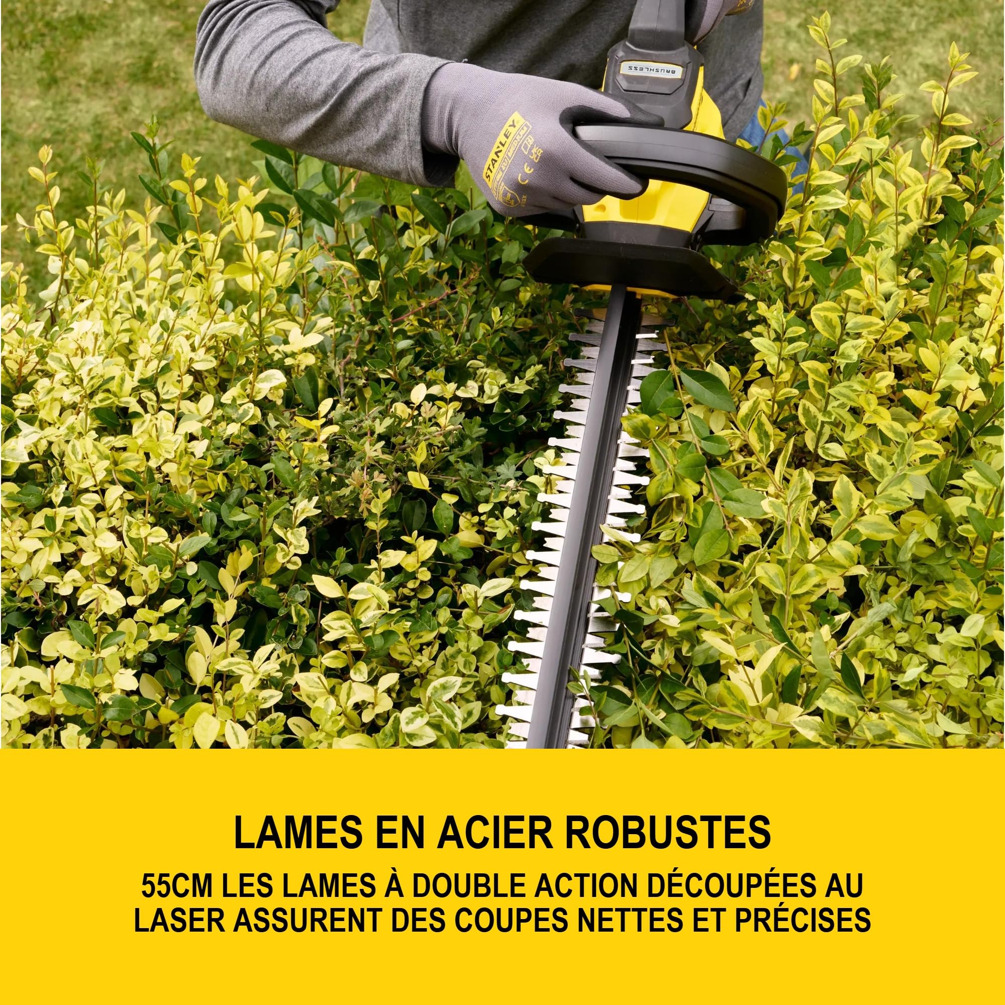 Stanley V20 Taille-haie Longue portée sans Fil et brushless, sans Batterie ni Chargeur, 18V, STCHT8255BXJ