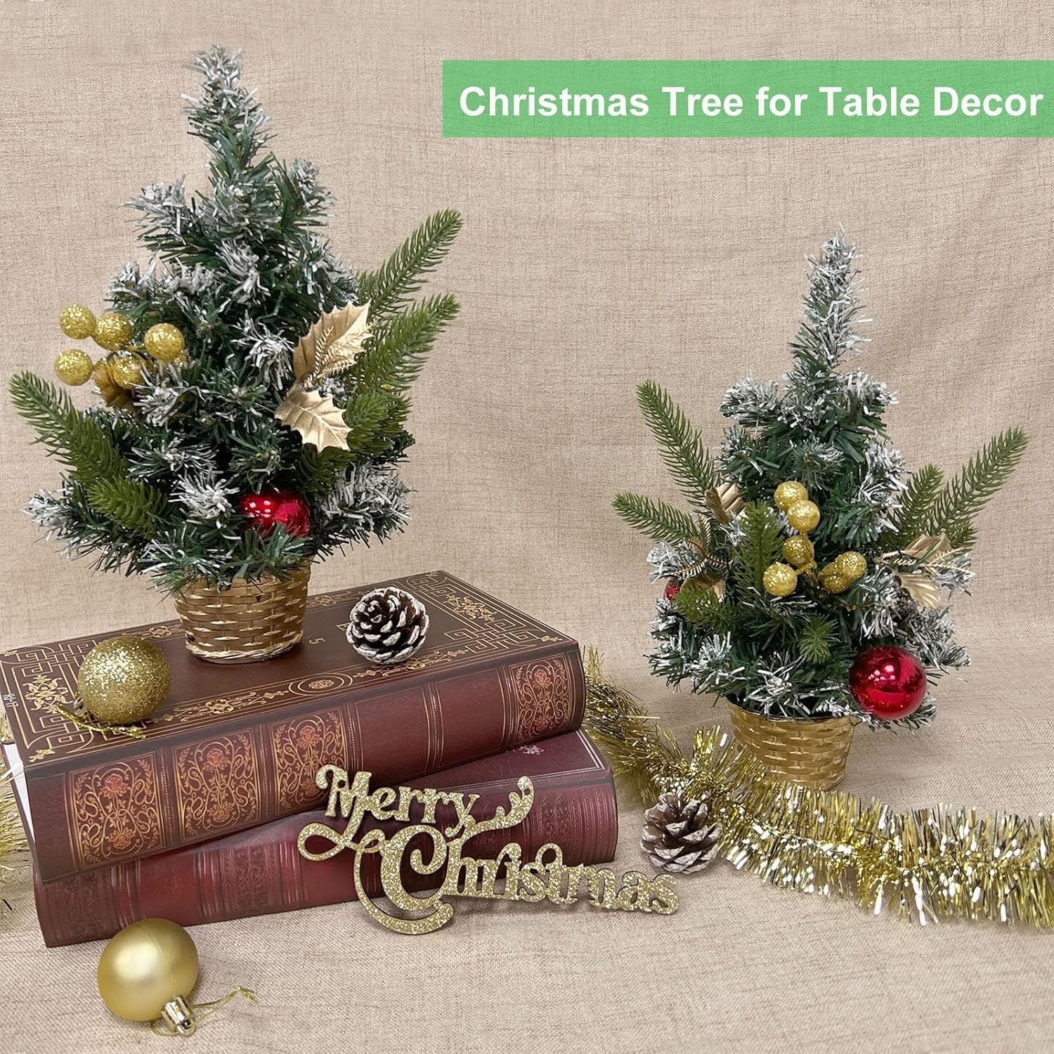 4er-Pack 30 cm/12 Zoll Mini-Tischweihnachtsbaum mit schneebedeckter Spitze, künstlicher Kleiner Weihnachtsbaum for die Innendekoration Neujahrsdekorationen