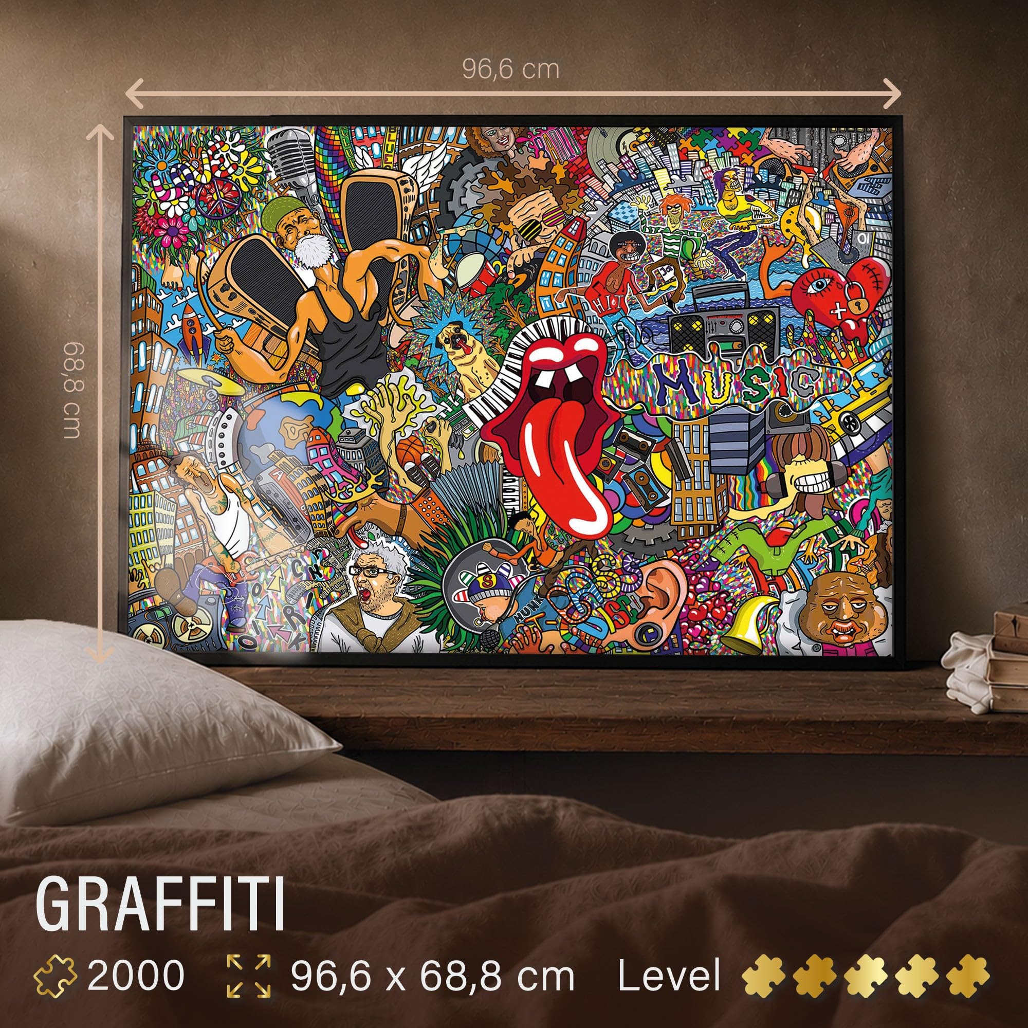 Ulmer Puzzleschmiede - Puzzle "Graffiti & Music" – kolorowe puzzle artystyczne 2000 elementów – street art graffiti z kolorowymi elementami obrazowymi wokół muzyki, hip-hopu i stylu na żywo