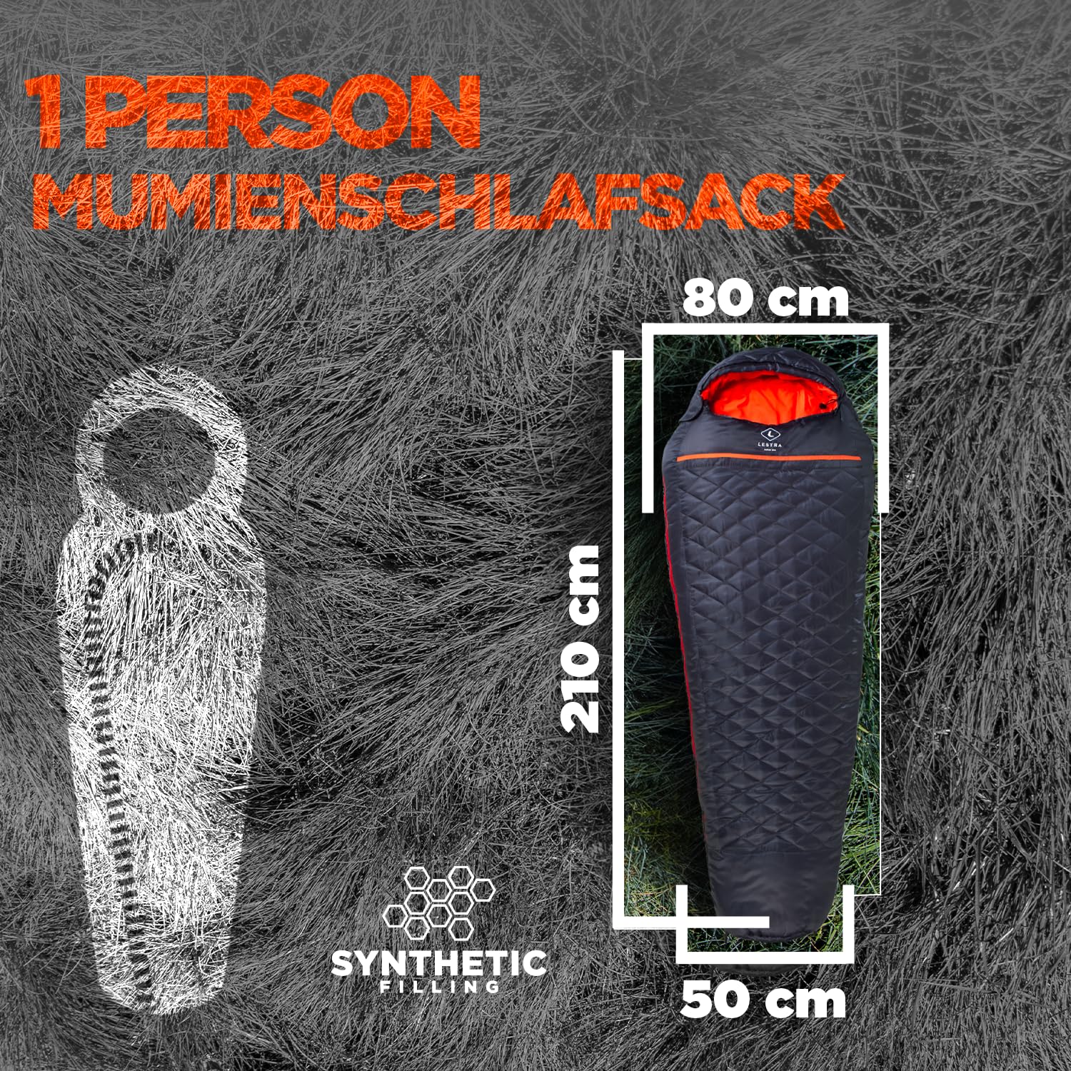 Lestra Outdoor Mount Everest 210-torba na każdą porę roku-T° Limit Komfort-05°C-Lewy zamknięcie-Wygodne i wydajne 210 x 80 cm-1,7 kg Ciemny Śpiwór dla dorosłych Unisex, Antracyt Szary, 210 x 80