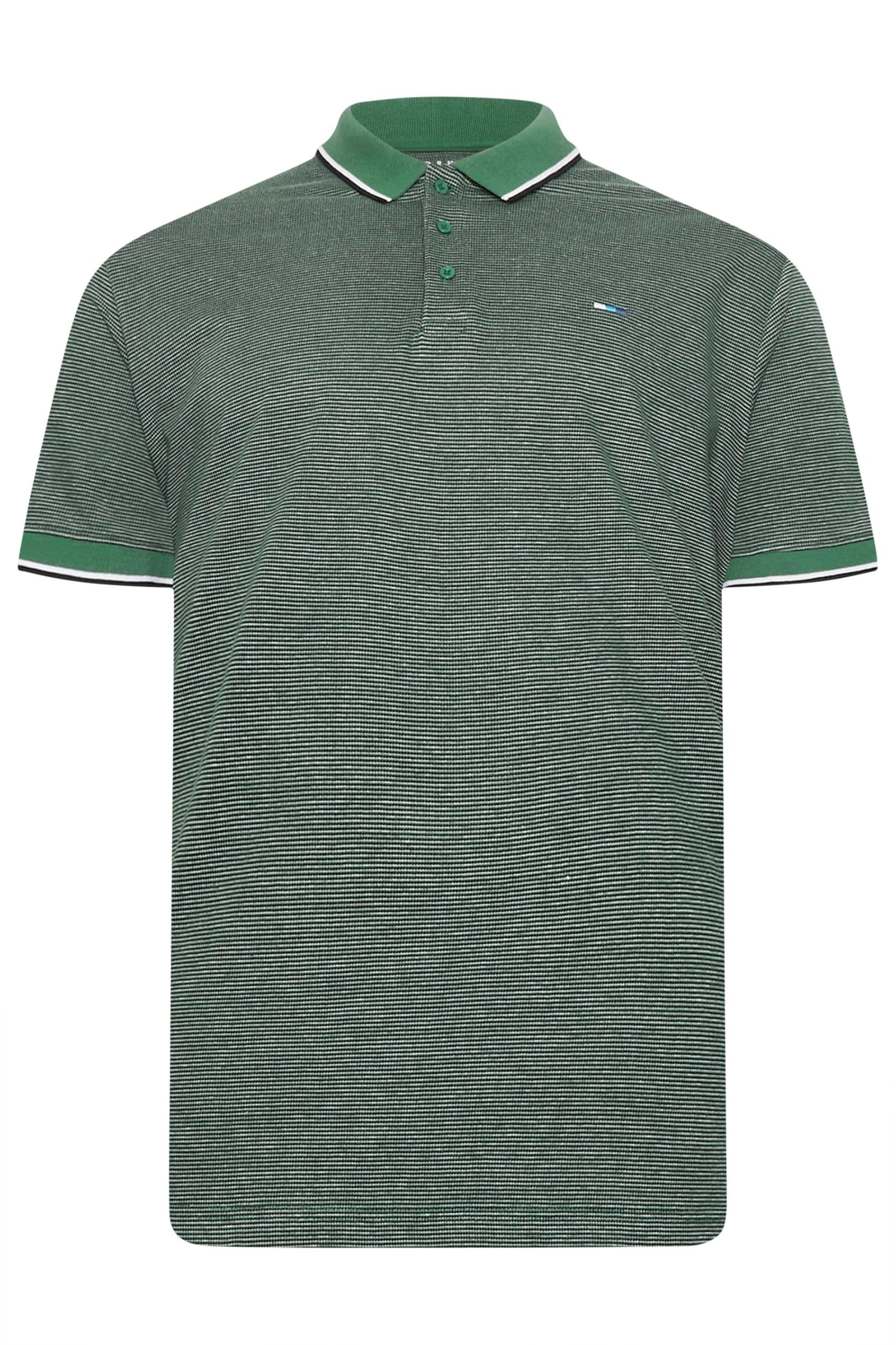 BadRhino Big & Tall Green Fine Stripe Tipped Polo Shirt - Men's - Plus Size Curve