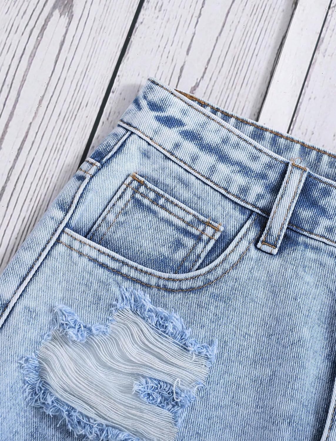 Jean Shorts for Teen Girls Ripped Raw Hem High Waist Straight Leg Cute Summer Y2K Denim Shorts 13Y-16Y - Image 4