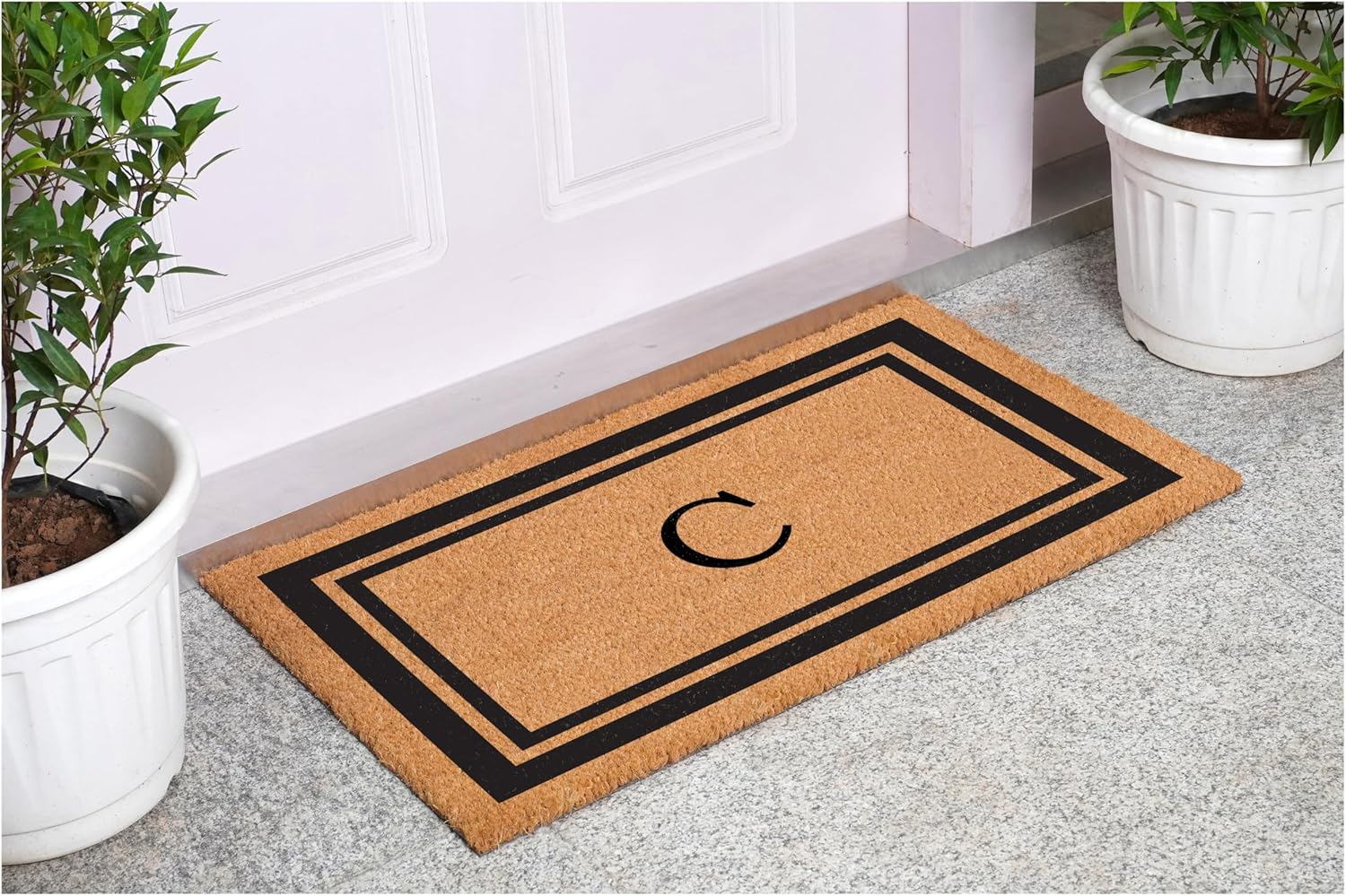 Calloway Mills 152961830C Black Border 18" x 30" Monogram Doormat, (Letter C)