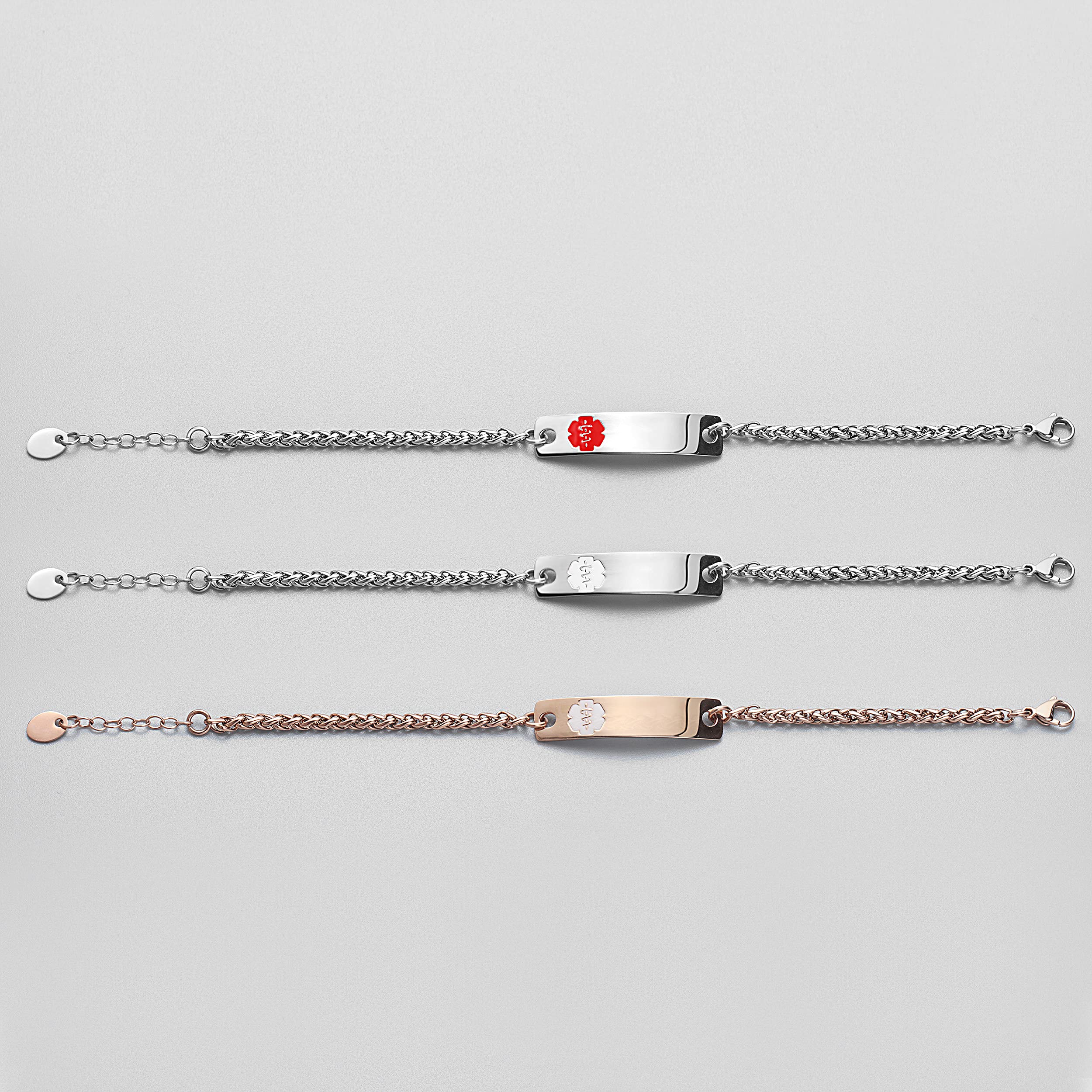 BURISSKY Custom Medical Alert Bracelets for Women with Free Engraving, Personalized Emergency Identification Waterproof Medical ID Jewelry,6.0 to 9.0 Inches