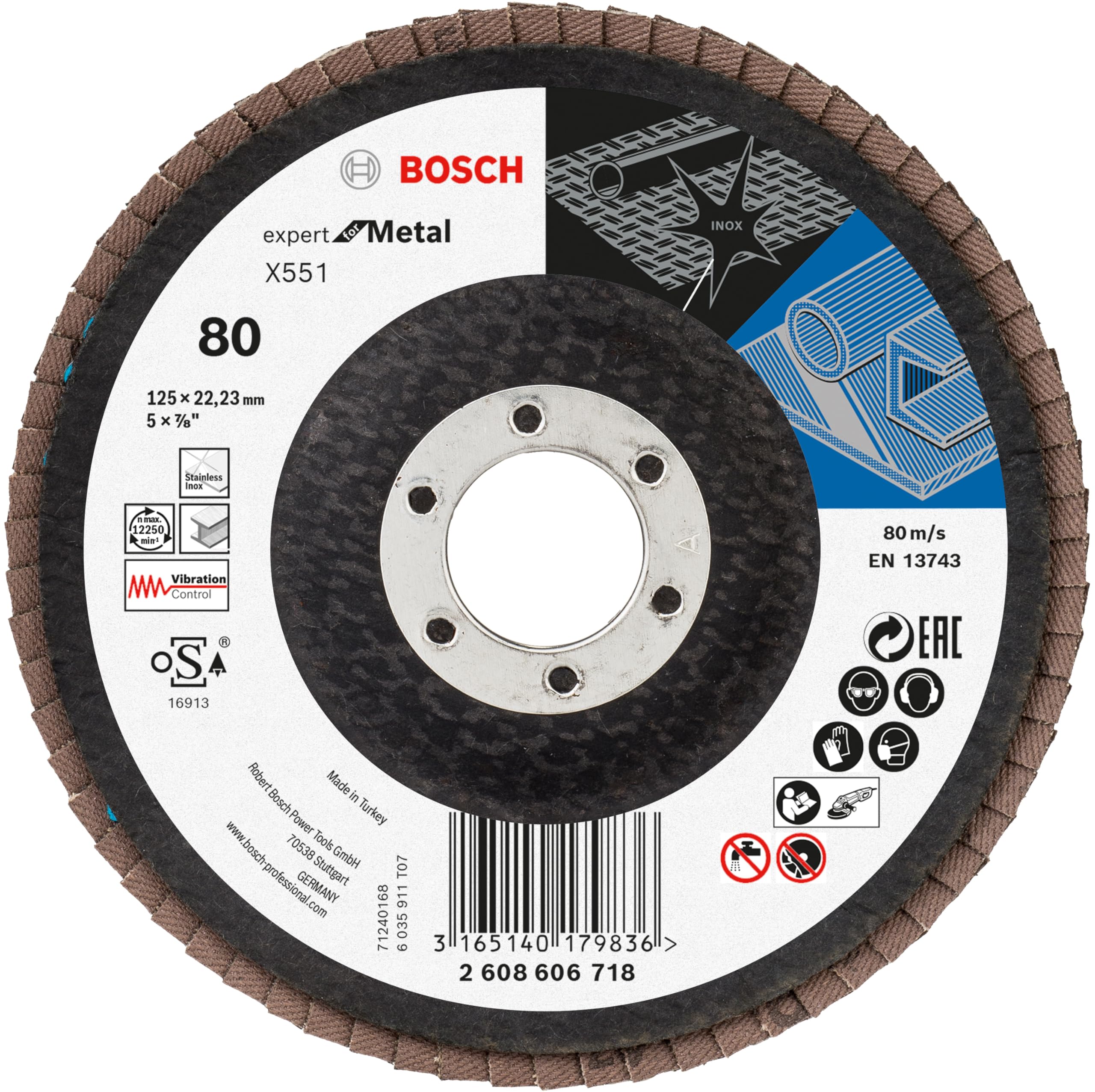 Bosch 40 discos abrasivos X551 Expert for Metal + Beanie Set (para metal, acero, hierro fundido, diámetro de 125 mm, grano 40/60/80, M14, accesorios profesionales para amoladora angular)