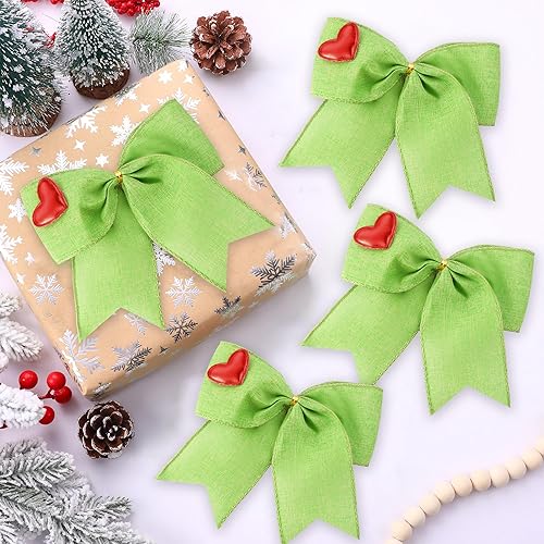 Miniatura 33 de DIYDEC 12 lazos de Navidad decorativos de 6.3 pulgadas, lazos grandes de corona de Navidad, lazos de árbol de Navidad rojo y verde, lazos