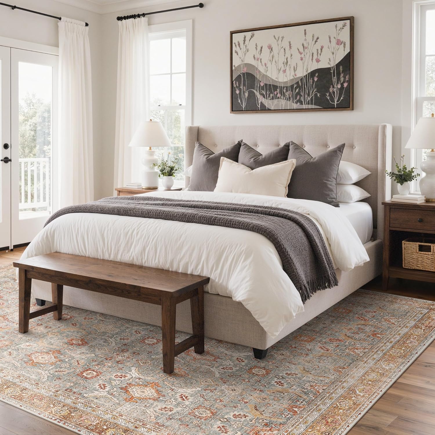 8X10 Area Rugs Machine Washable Rugs for Living Room, Vintage Boho Large Rugs for Bedroom Dining Room, Non Slip Indoor Soft Distressed Lightweight Thin Low Pile Carpet, Orange - Image 3