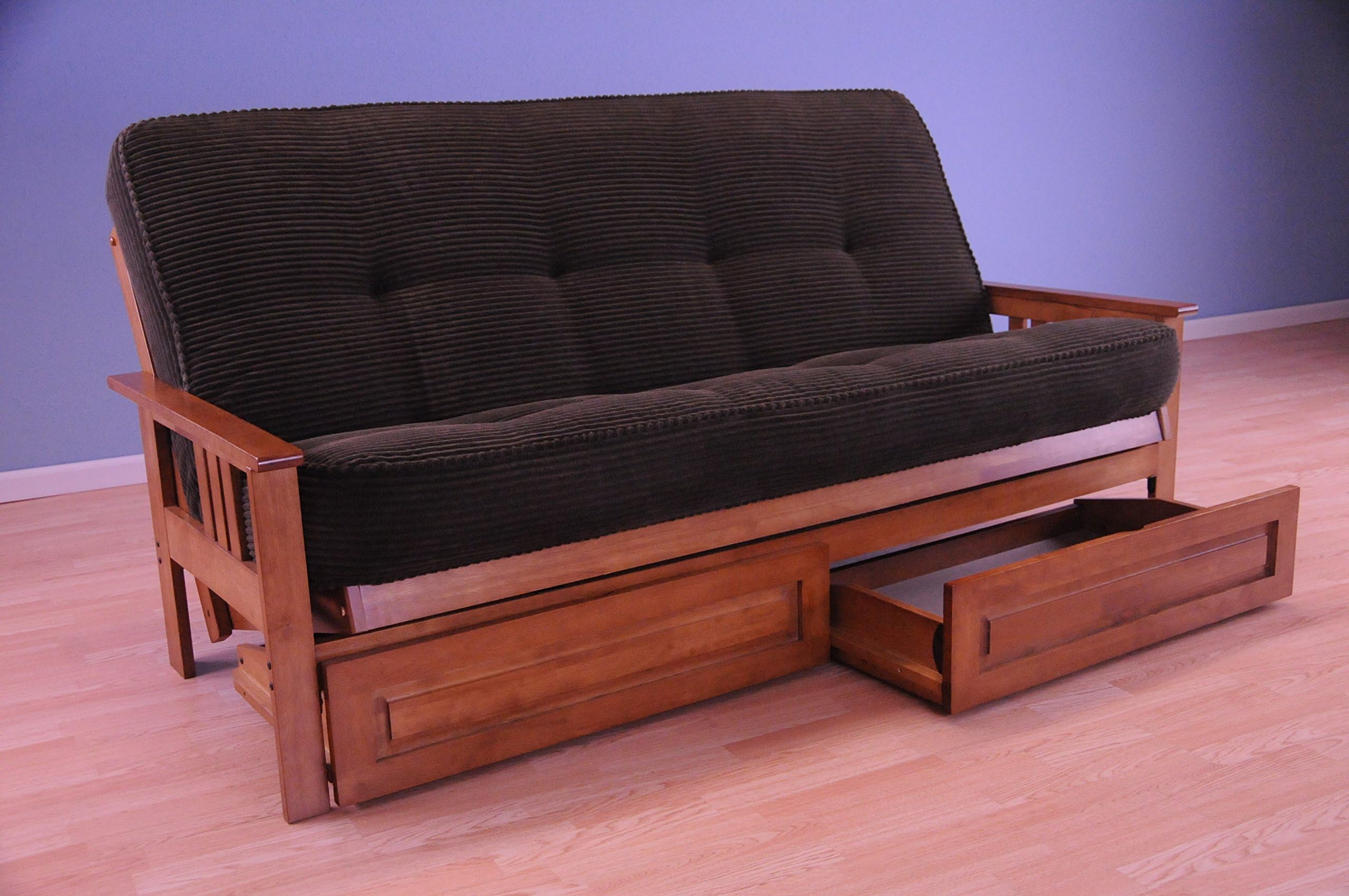 Tantra Corduroy Mattress w/ Frame Set Futon Full Size Sofa Bed "Choice to Add Drawer Set" (Dark Brown w/ Drawers)
