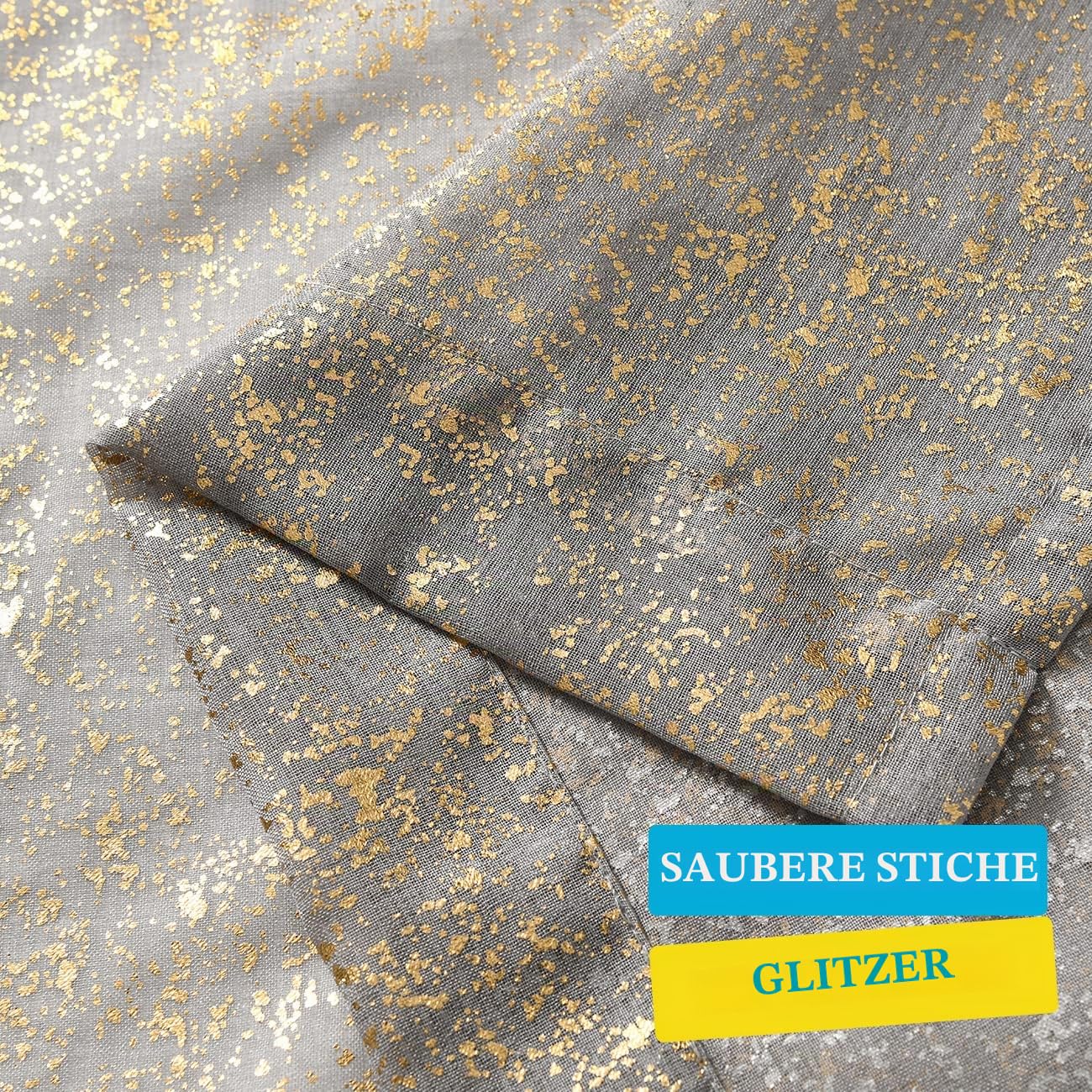 TERLYTEX Grau Gold Durchsichtige Vorhänge 213 cm Länge, Metallic Goldfolie Glitzer Durchsichtige Vorhänge für Wohnzimmer, 2 Paneele, Grau Gold