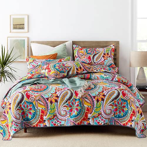 Qucover 100% Cotton Twin Quilt Set, 2 Piece Multicolor Paisley