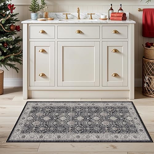 Miniatura 251 de Alfombra lavable para pasillo y de cocina, alfombra de entrada, vintage, suave para el suelo, alfombra antideslizante para interiores, para baño