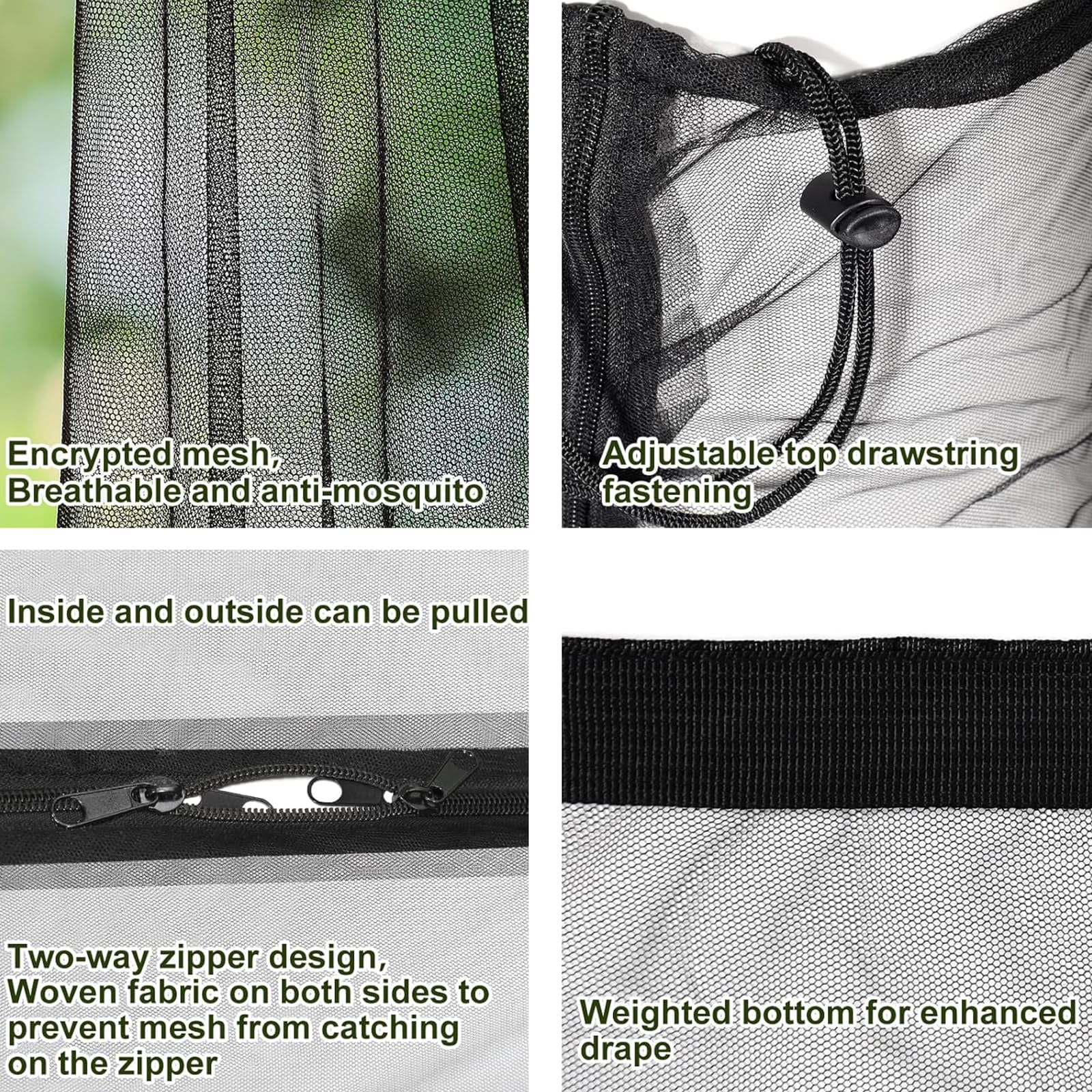 Mosquitero ajustable para cenador de 7 a 13 pies, cubierta de insectos de doble cara con puerta con cremallera, cortinas de toldo de patio al aire libre, protección de pantalla de mesa colgante