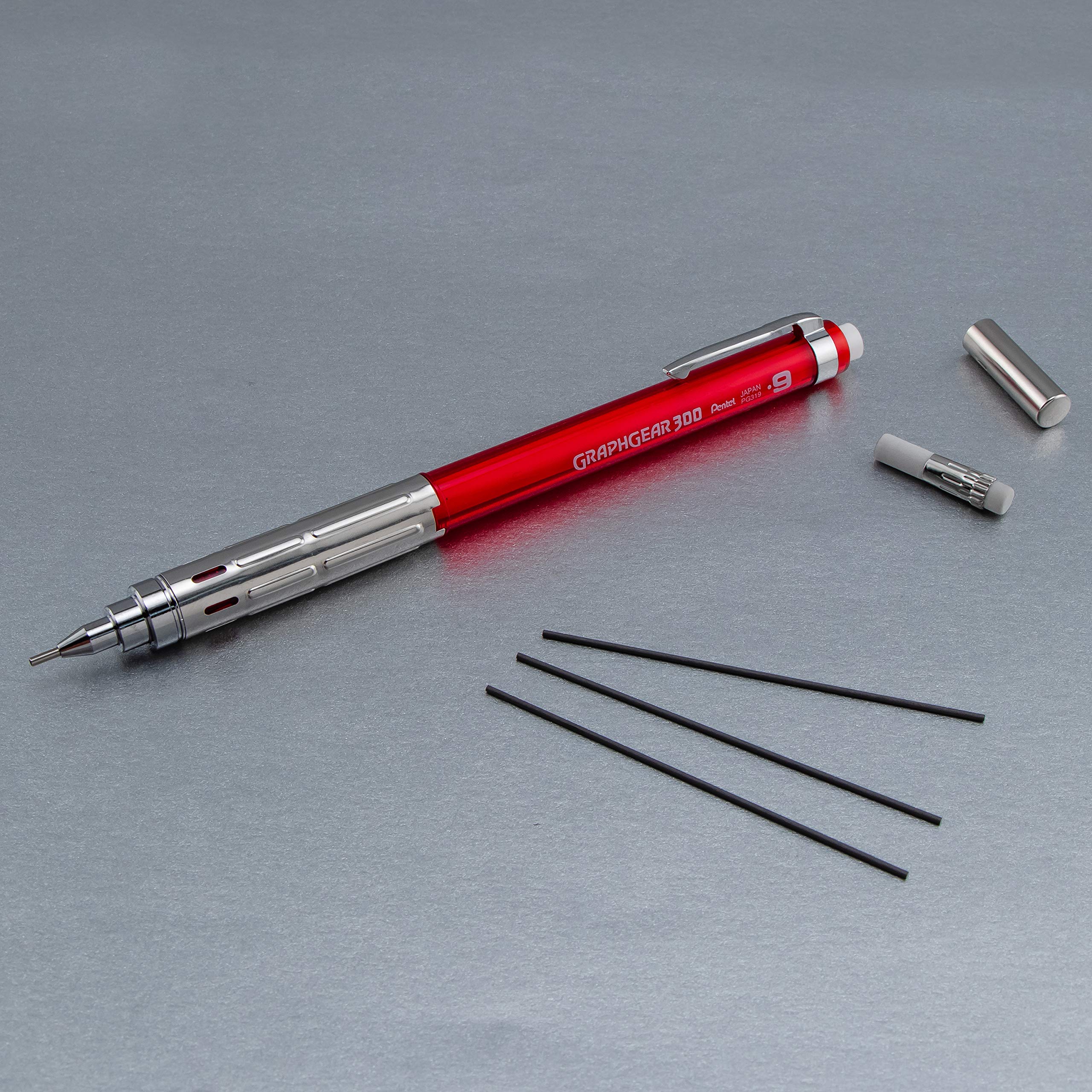 Pentel GraphGear 300 - Matita meccanica, confezione da 12 matite, rosso (0,9 mm)