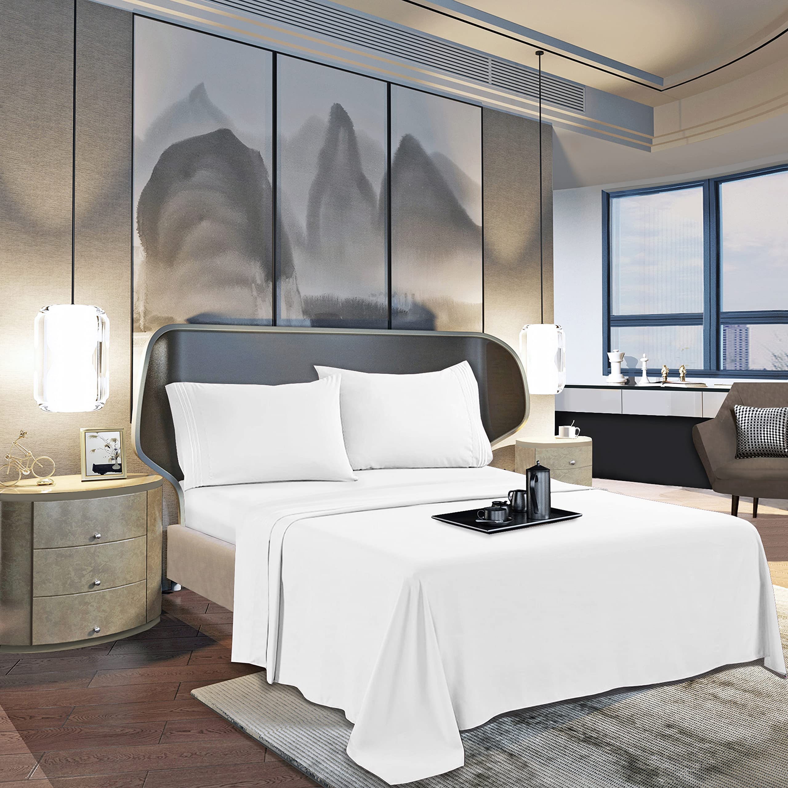 KBC linen Cal King Size Sheet Set - 4 Piece - 100 Cotton Hotel Luxury Bed Sheets -