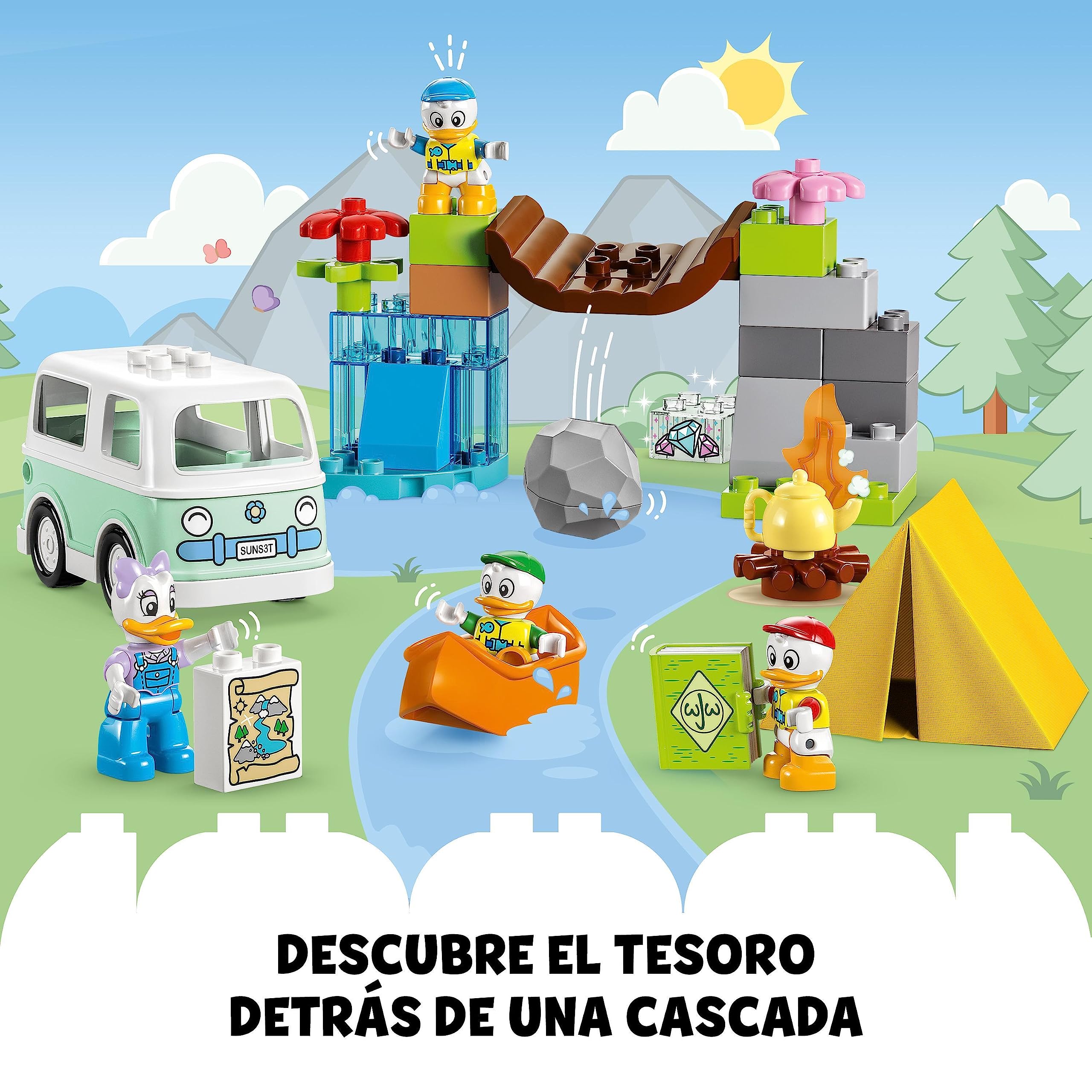 LEGO 10997 Disney Mickey y Sus Amigos Aventura Campestre con Canoa, Puente y Caravana de Juguete, Figura Daisy, Regalos Creativos para Niñas y Niños de 2 Años o Más