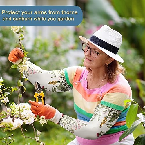 Miniatura 5 de KIEMTR Mangas de jardinería, mangas de protección de brazo para jardinería, mangas protectoras solares de jardín para mujeres y hombres (plantas, 19