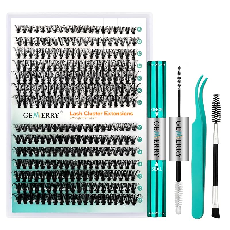 Kit de cílios em tufos GEMERRY D Curl com cola, selante e pinça, 280 unidades (30P+40P, 10–18 mm)