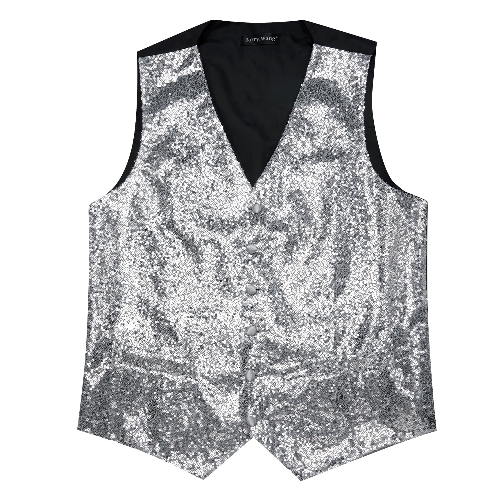 Barry.Wang Set di gilet da uomo con paillettes lucide, papillon, vestito casual scintillante, per festival, discoteca, feste, balli