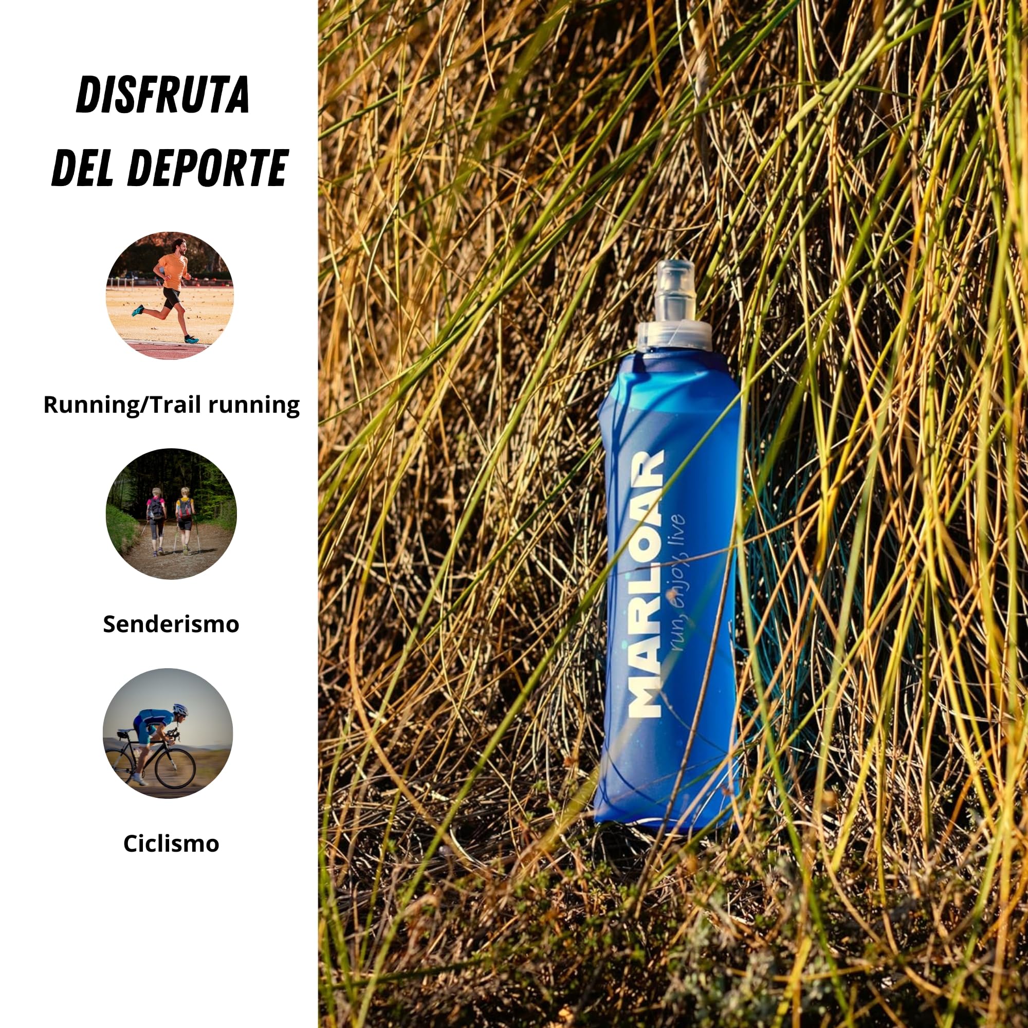 Soft Flask - Składana butelka silikonowa - Soft Flask 500 ml 2 sztuki do biegania, biegania, jazdy na rowerze i pieszych wycieczek. BPA Free (NIEBIESKI, 500 ml)