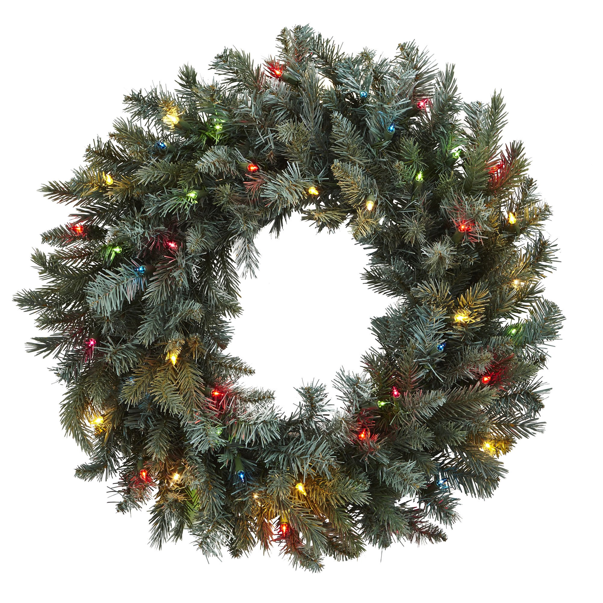 Nearly Natural 30in. Artificial Pine Wreath with Colored Lights