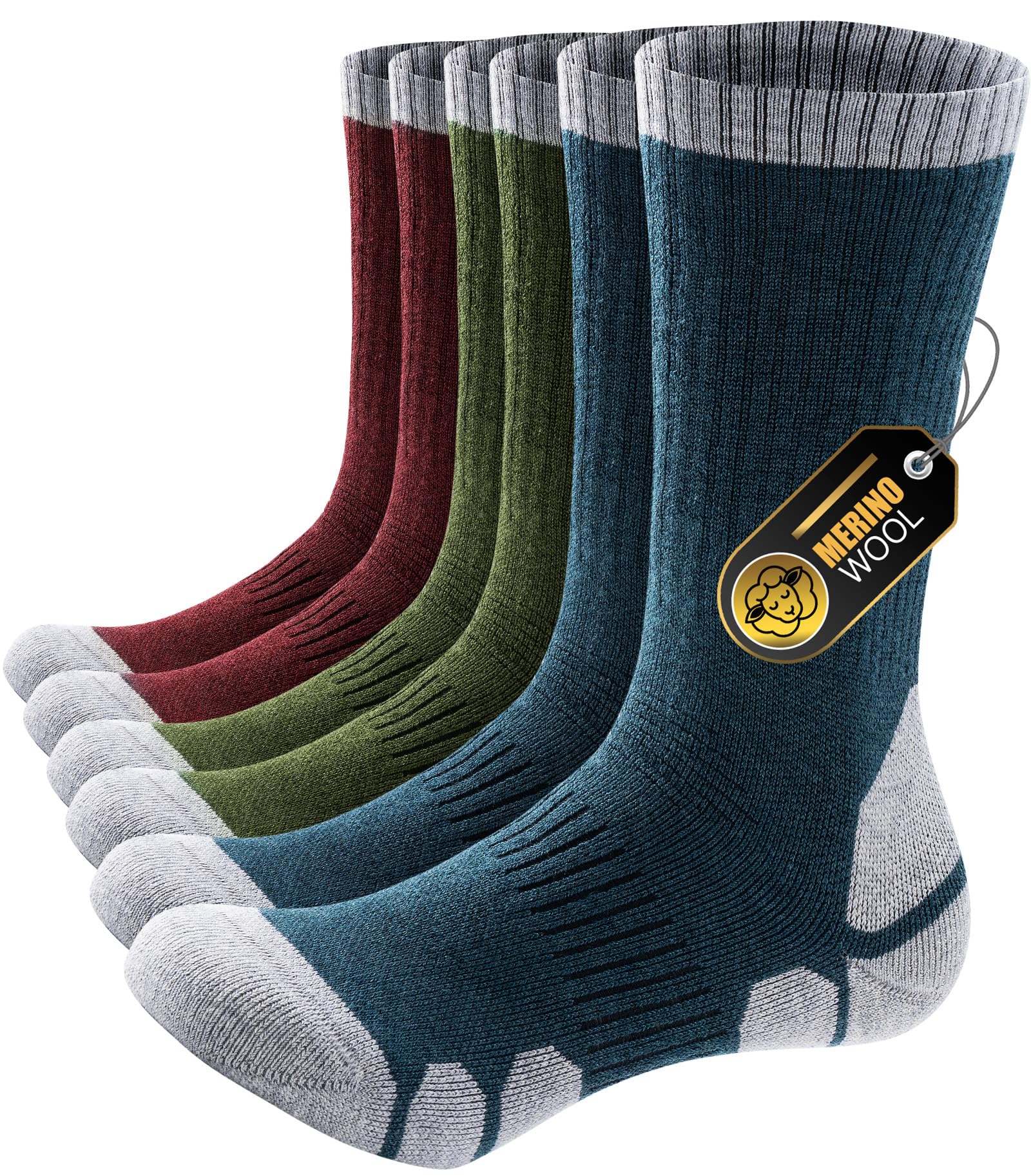 PULIOU Wandersocken Merino Socken Herren Damen, Outdoor & Trekking-Socken, Anti-Blasen, Gepolstert Arbeitssocken Laufsocken Sportsocken (3 Paar)