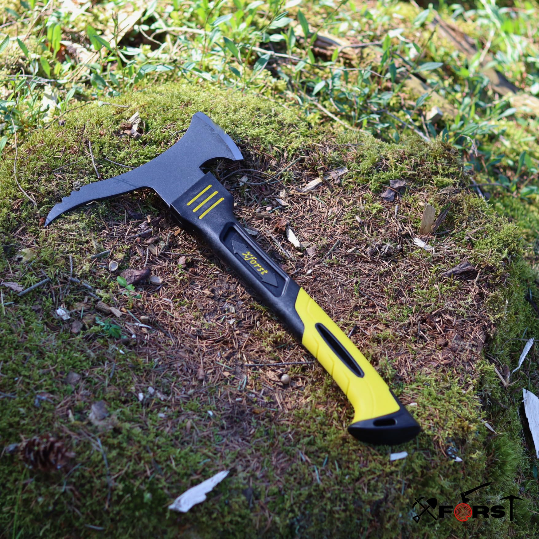 Xforst Sapie à Main 46 cm Bûcheron avec Lame de Coupe – Sappie Forestier Manche Fibre Verre Gommé, Tête Acier Carbone Forgé Dentelée, Œillet de Suspension pour Bûches & Branches – X-DB36