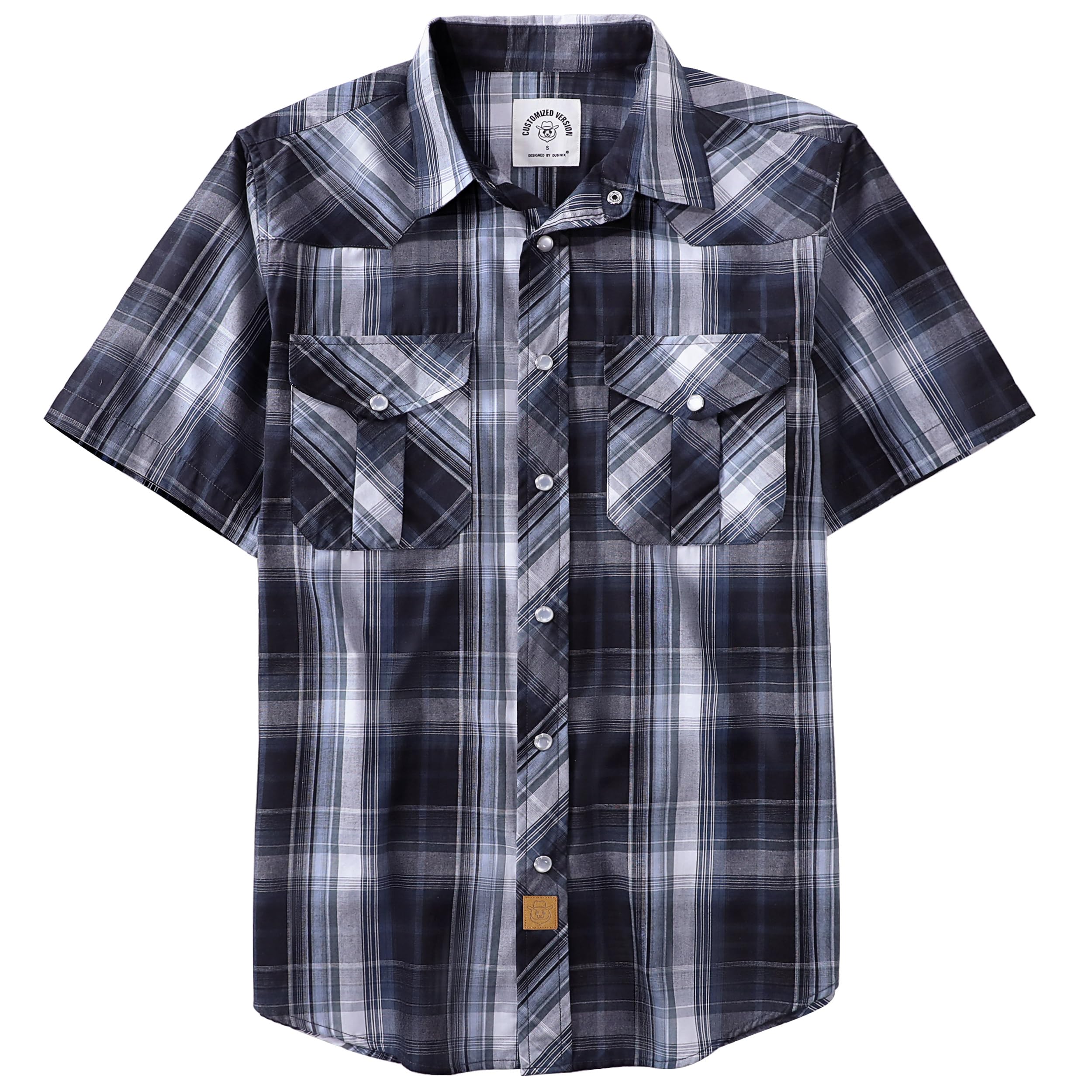 Dubinik® Western Shirts for Men Short Sleeve Plaid Pearl Snap Shirts for Men Button Up Shirt Cowboy Casual Work Shirt