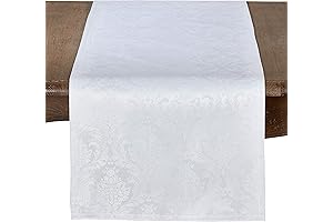 SARO LIFESTYLE 6115.W1672B Damask Table Runner, 16" x 72", White