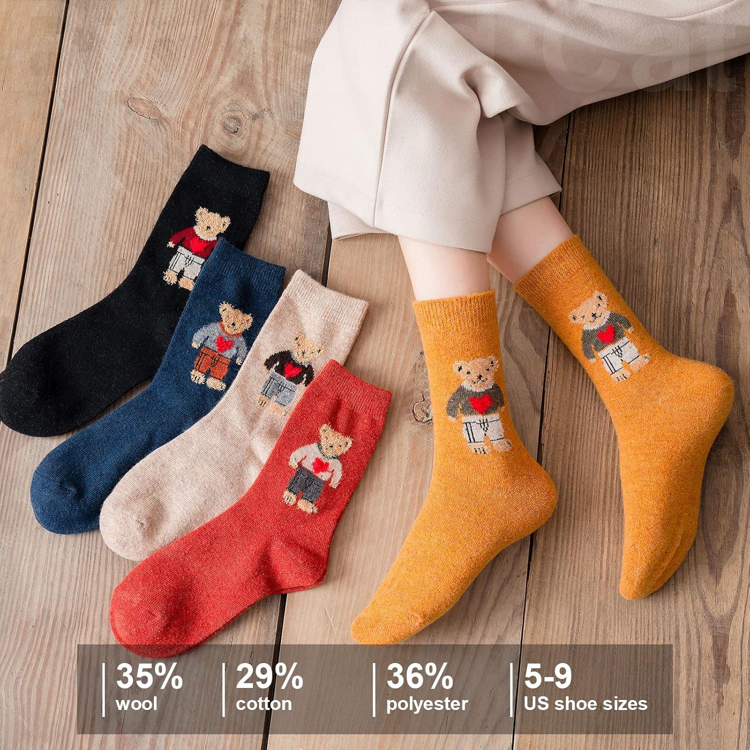 IIG Cute Warm Wool Socks for Women Super Cozy Thick Crew Winter Socks Gifts, 5 Pairs - Image 6