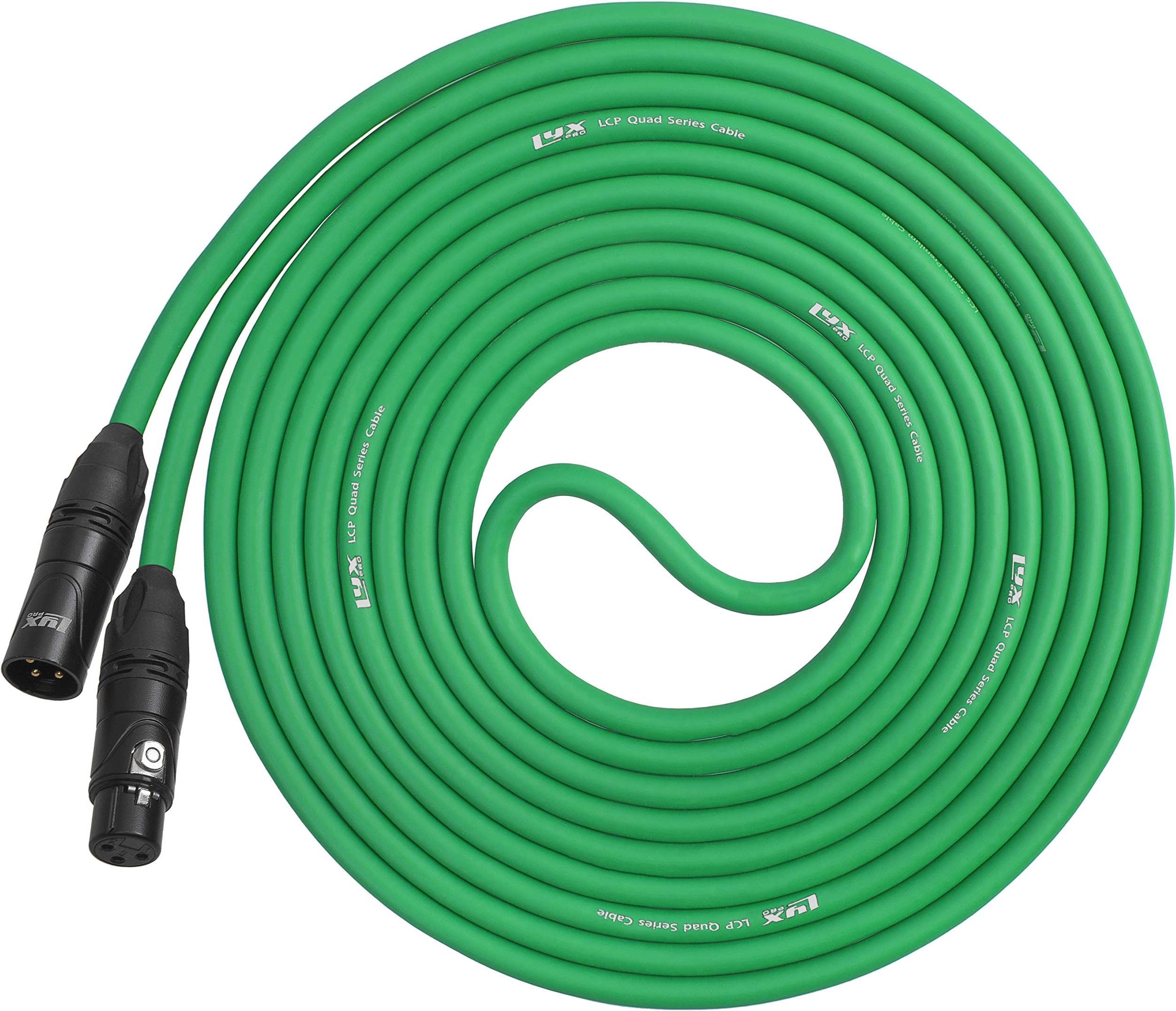 LyxPro Quad Series 50 ft XLR 4-Conductor Star Quad Balanced Microphone Cable for High End Quality and Sound Clarity, Extreme Low Noise, Green