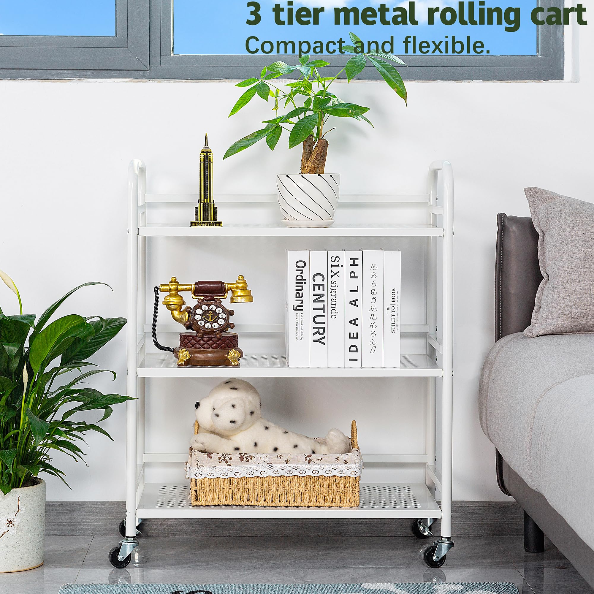 HDANI Carrito Cocina,Carro Auxiliar de Metálicos de 3 Niveles Cocina o Multiuso con Ruedas,para el hogar (Blanco, 60×30×75cm Malla)