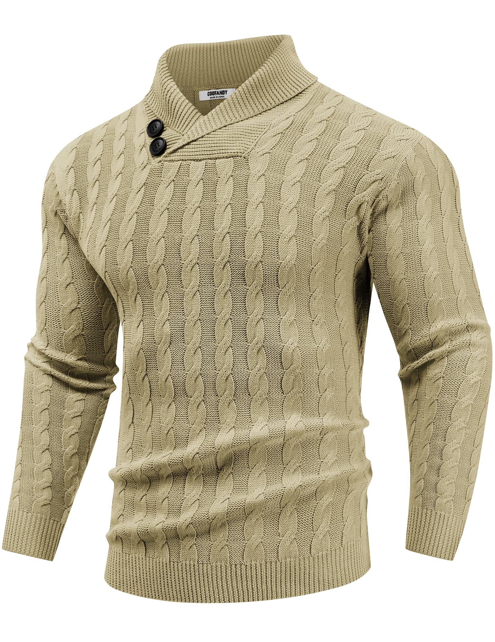 COOFANDY Maglione da uomo con collo a scialle Slim Fit Casual Button Cable Knit Maglioni