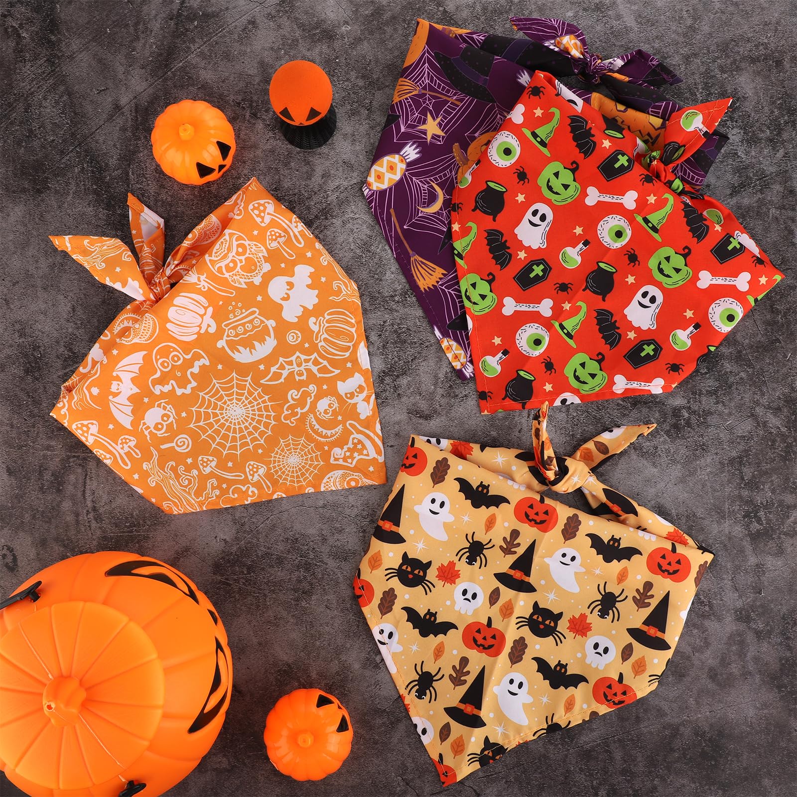 NQEUEPN 4pcs Halloween Dog Bandana, Triangle Dog Scarf, Pumpkin Bat Pattern, Medium, Orange, Polyester, Bandana - Image 3