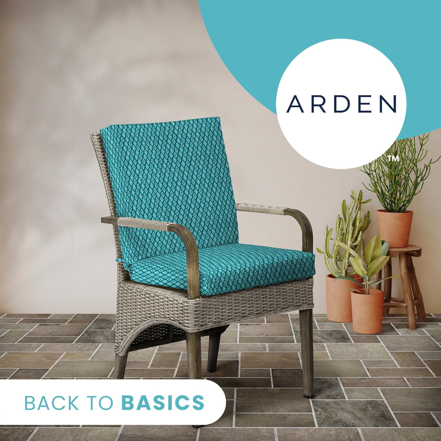 Arden Basics Outdoor Midback Dining Chair Cushion, 19.5 x 17, Rain-Proof and Fade Resistant, Luna Geometric