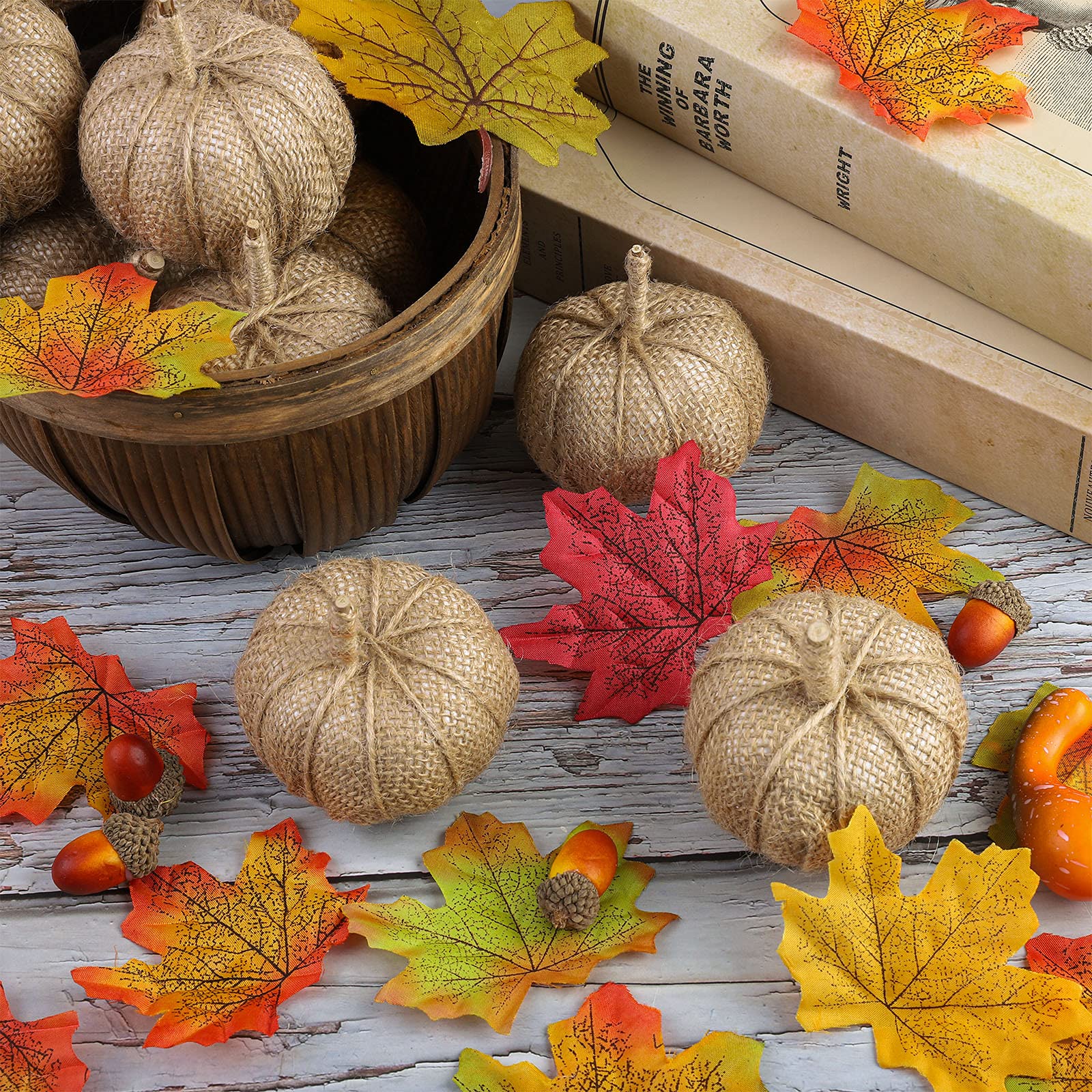 Aneco Künstliche Kürbisse aus Sackleinen, Herbstdekoration, 12 Stück
