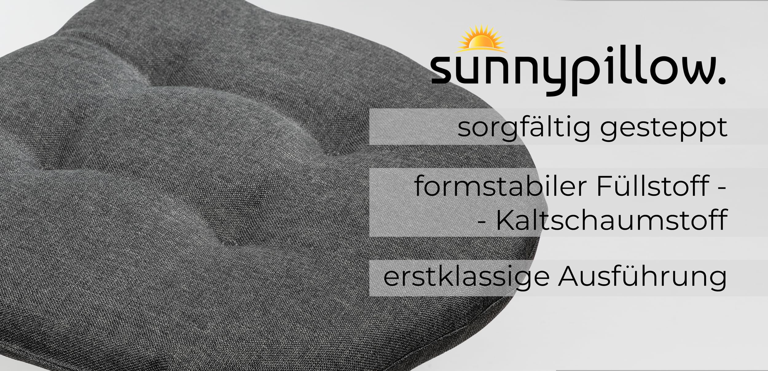 sunnypillow 4er Set Stuhlkissen 40x40 cm - Sitzkissen Stuhl 5cm dick - Sitzpolster für Stühle, Bänke in Haus und Garten - Indoor, Outdoor Auflage für Esszimmerstuhl oder Küche - Anthrazit - Made in EU