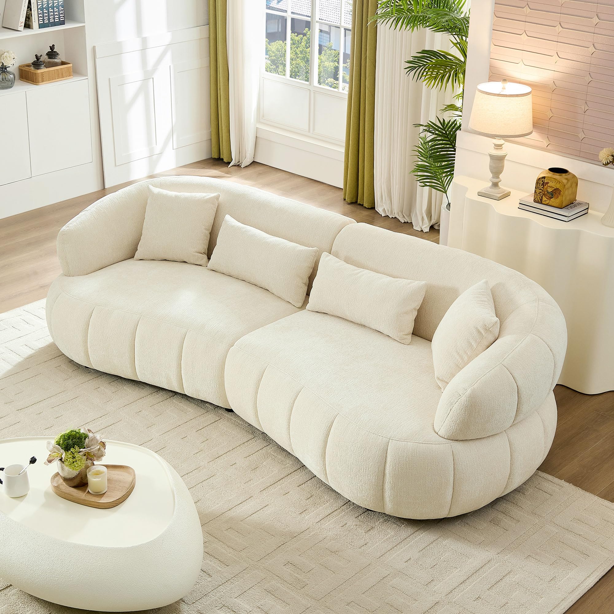 Photo 1 of KEIKI 102" Curved Oversized Boucle Modular Sectional Sofa with 4 Pillows, Modern Style 4-Seater Upholstered Textured Fabric Cloud-Like Couch, Easy Assembly, for Apartment, Living Room, Beige