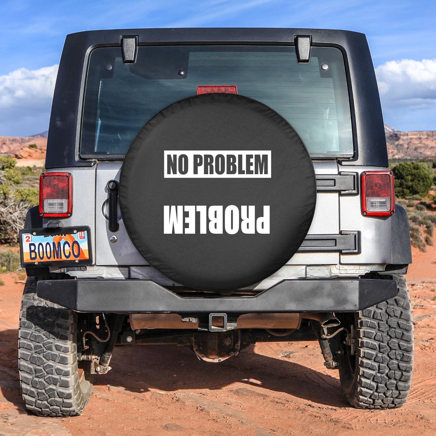 Boomerang Compatible with Jeep Wrangler JK - 35" Problem No Problem - Spare Tire Cover - (Black Denim Vinyl) - Made in The USA