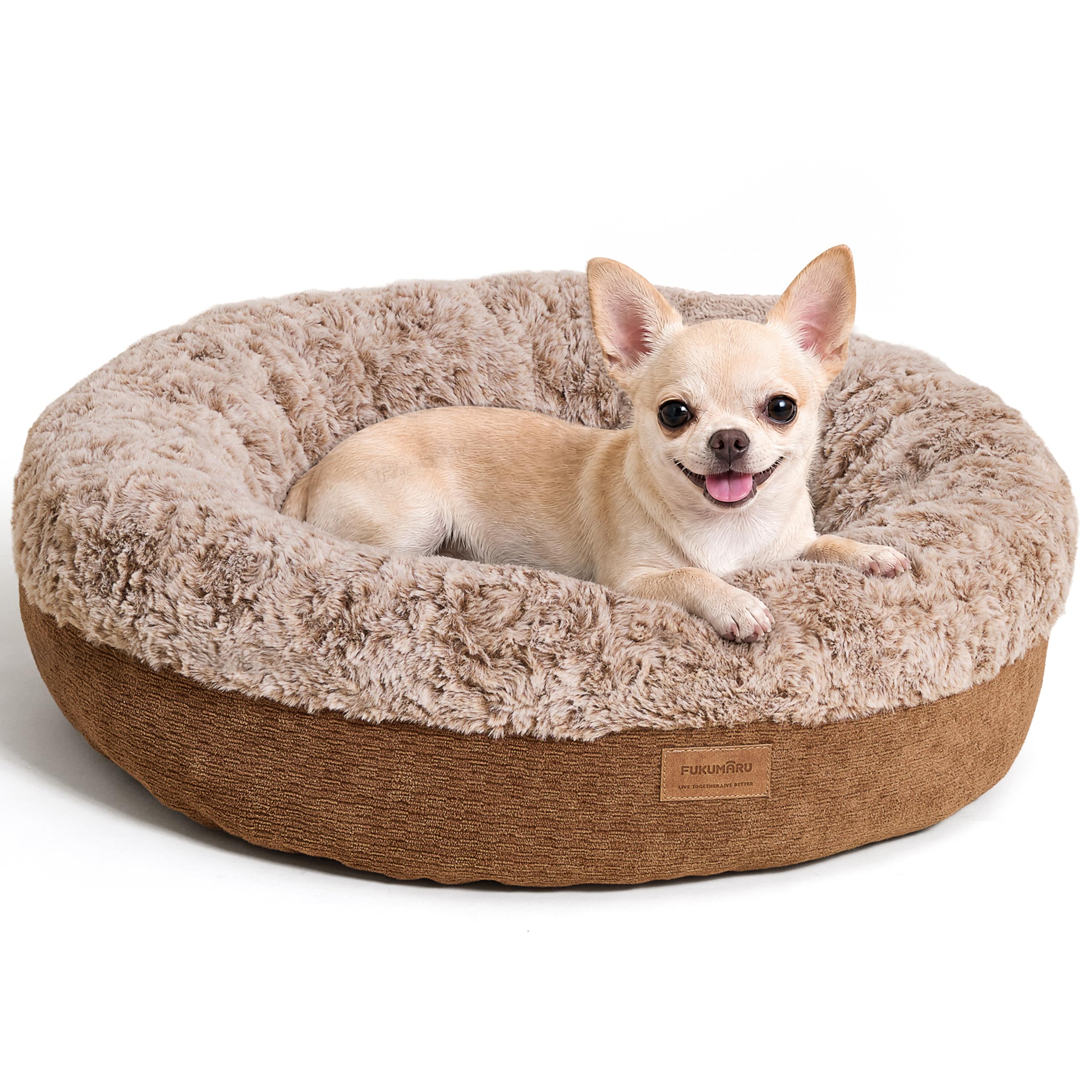 FUKUMARU Extra Thick Plush Cat Bed, Calming Donut, Anti-Anxiety & Washable | Round Super Soft Pet Bed for Cats and Dogs, Dog Bed with Orthopedic Memory Foam & PP Cotton Fill, Small