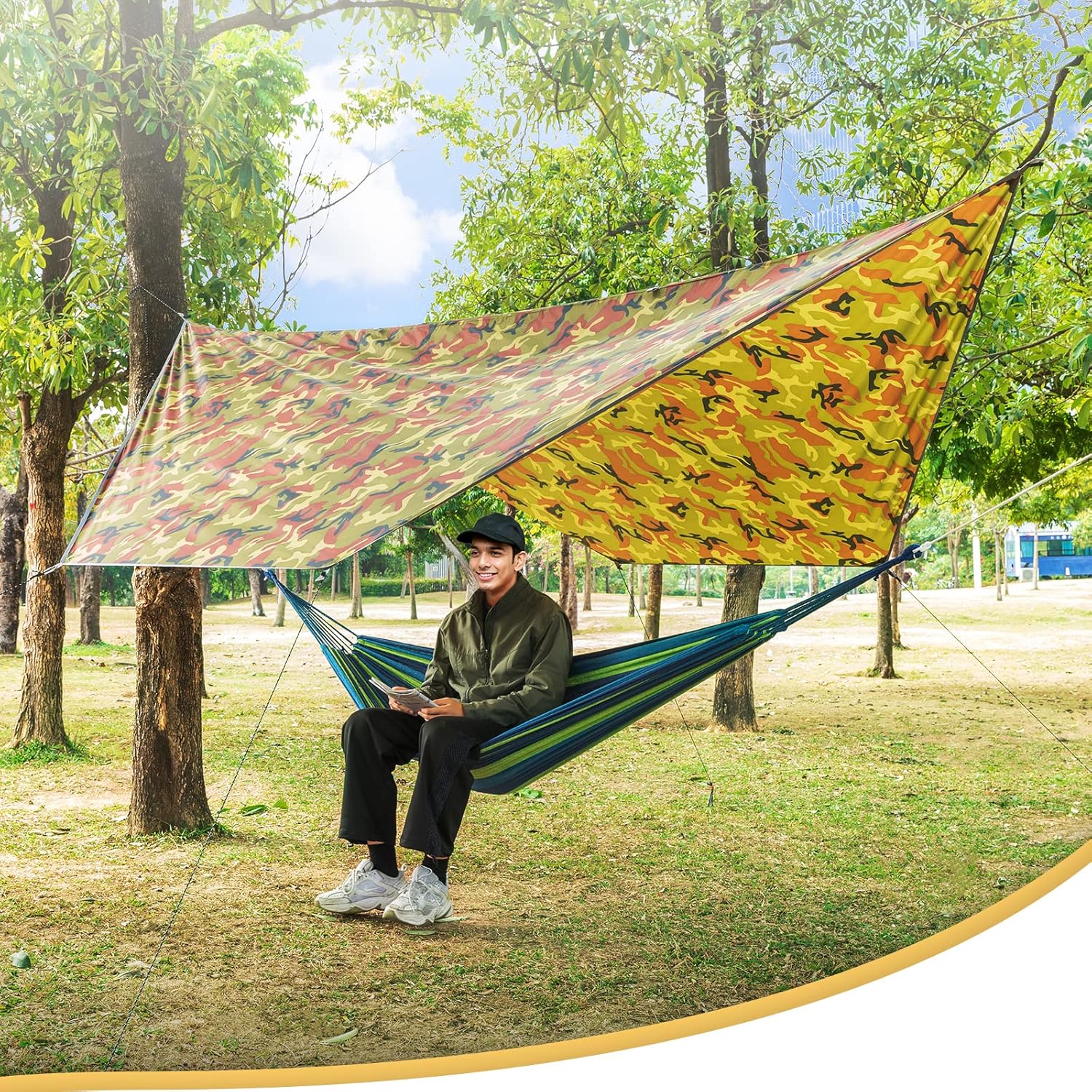 ELUTENG Large Hexagon Hammock Tarp 3m x 3.6m Waterproof Camping Tent